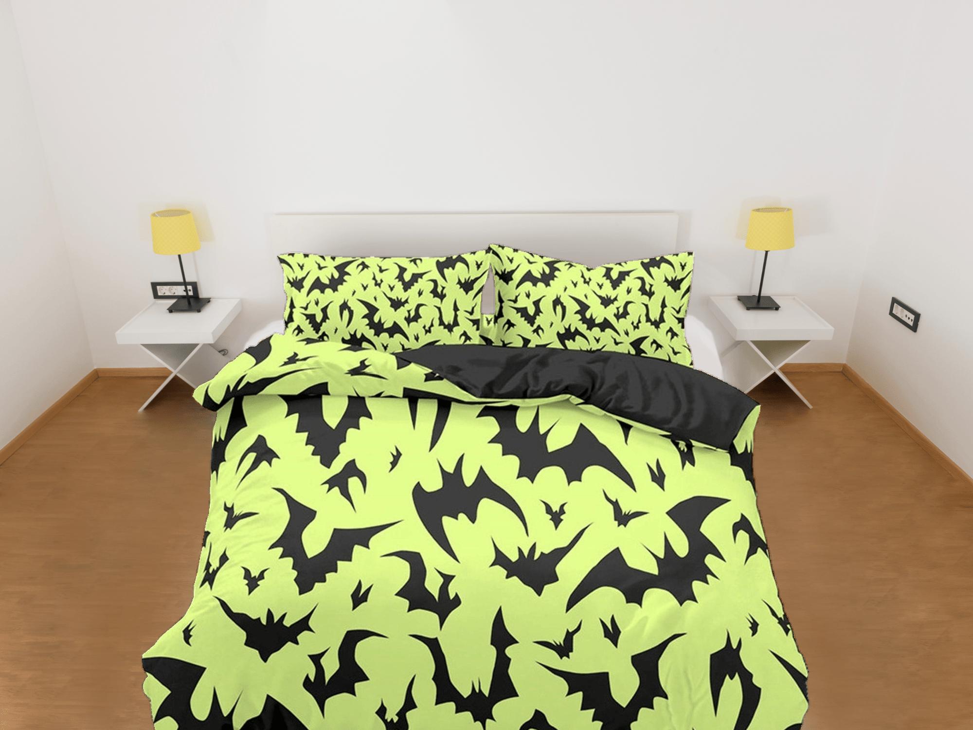 daintyduvet Neon green bats halloween bedding & pillowcase, gothic duvet cover, dorm bedding, goth decor toddler bedding, halloween gift