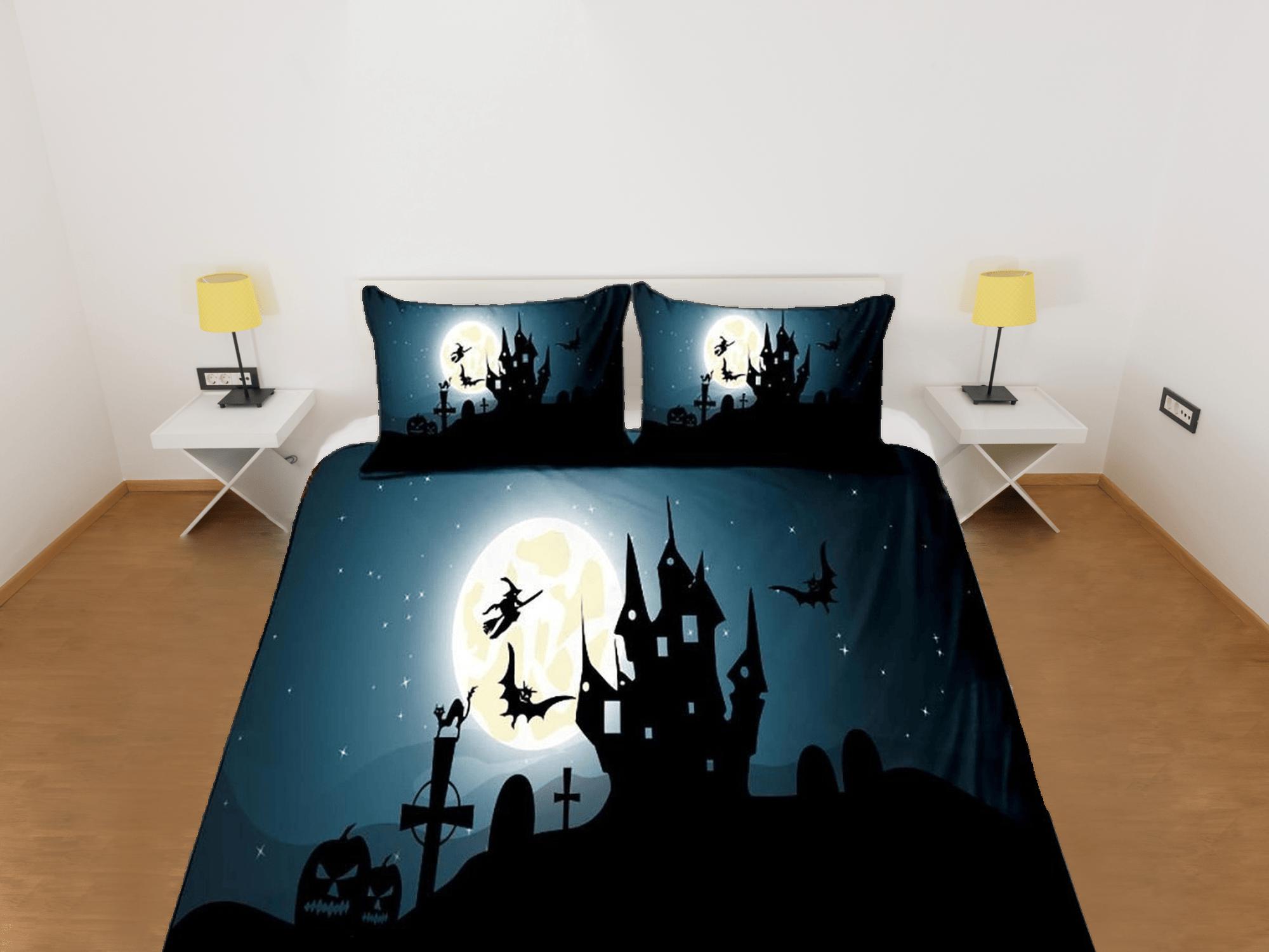 daintyduvet Night haunted house halloween bedding & pillowcase, gothic duvet cover, dorm bedding, goth decor toddler bedding, halloween gift