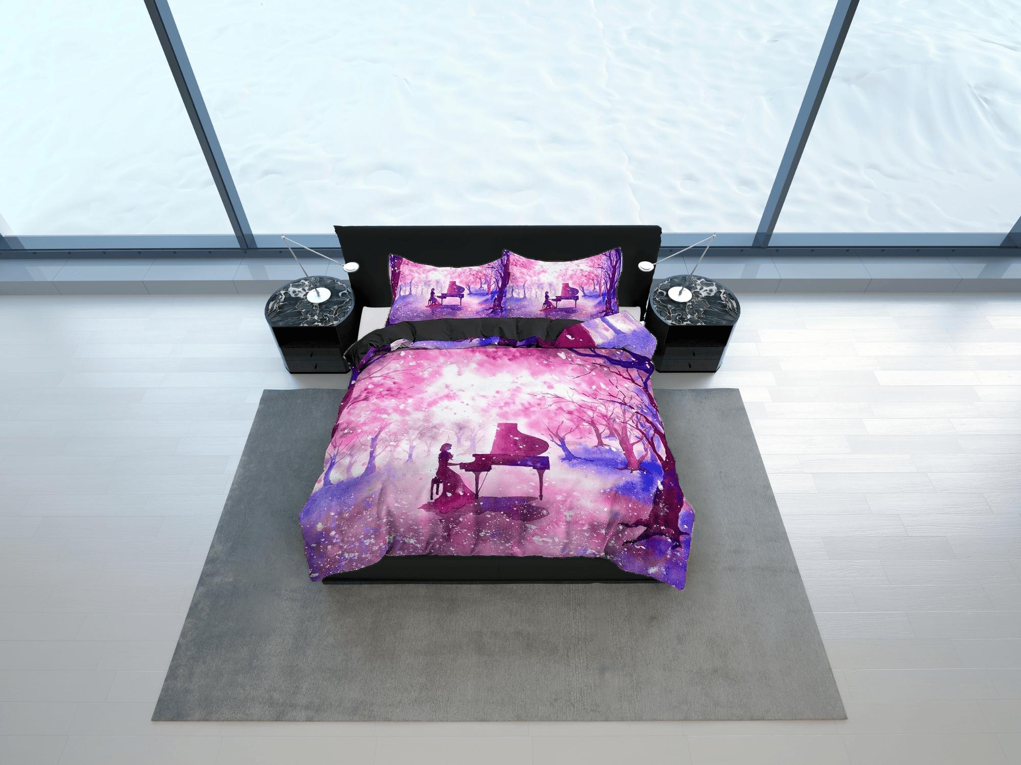 daintyduvet Night piano cherry blossom bedding floral prints duvet cover queen, king, boho bedding designer bedspread full size bedding aesthetic