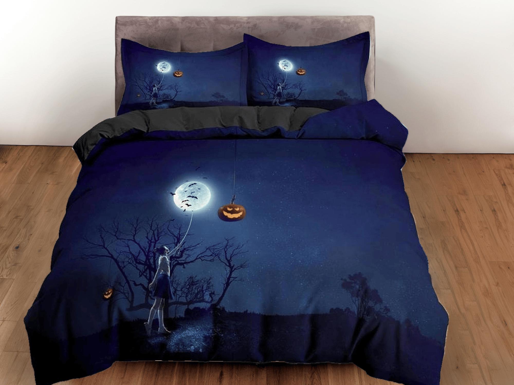 daintyduvet Night pumpkin halloween moon bedding & pillowcase, gothic duvet cover, dorm bedding, goth decor toddler bedding, halloween gift