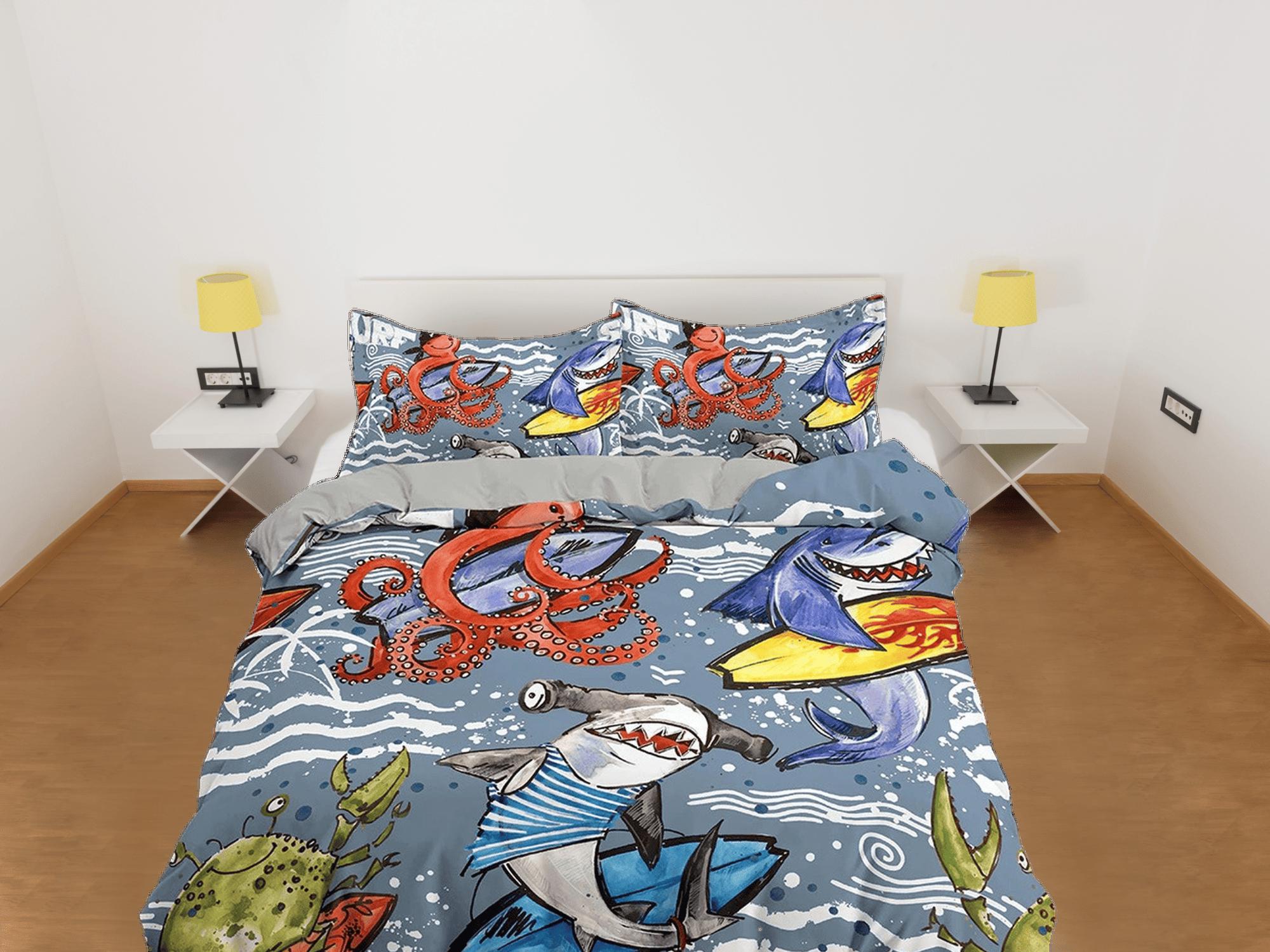 daintyduvet Octopus and Sharks Bedding, Duvet Cover Set & Pillowcase, Zipper Bedding, Dorm Bedding, Teens Adult Duvet King Queen Full Twin Single