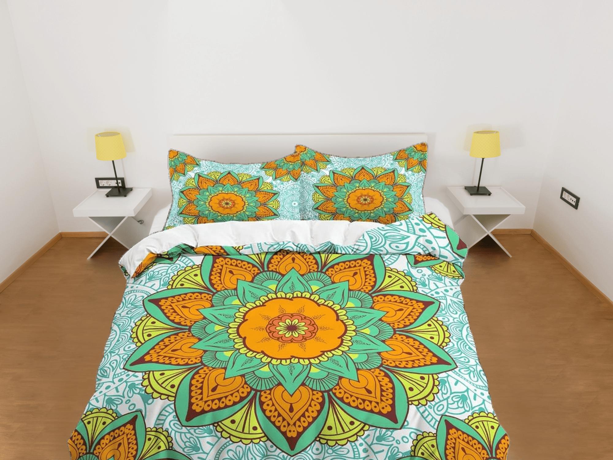daintyduvet Orange mandala summer duvet cover boho bedding set full, queen, king, dorm bedding, aesthetic room decor indian bedspread maximalist decor