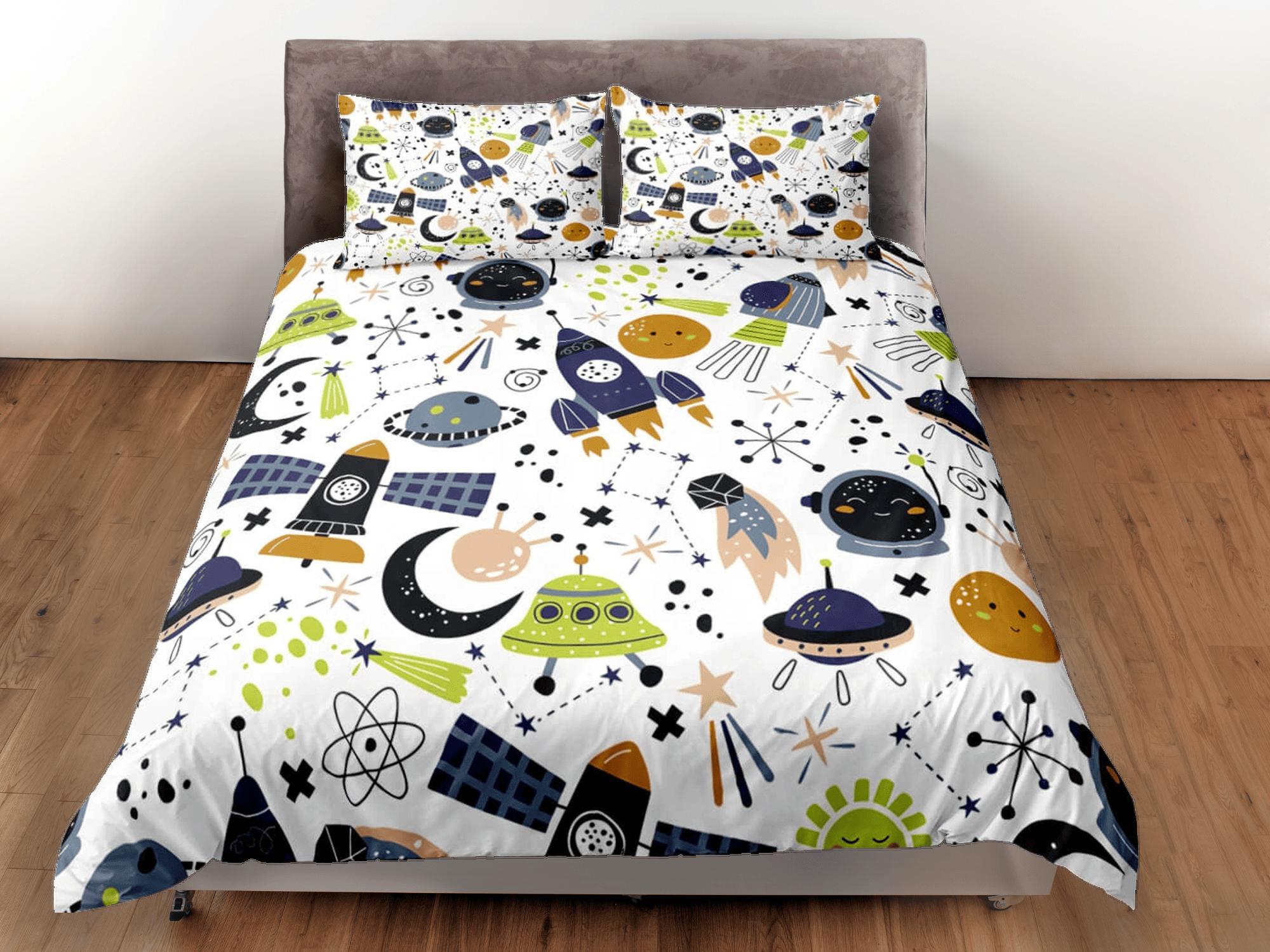 daintyduvet Outer space duvet cover set for kids, galaxy bedding set full, king, queen, astronomy dorm bedding, toddler bedding aesthetic bedspread