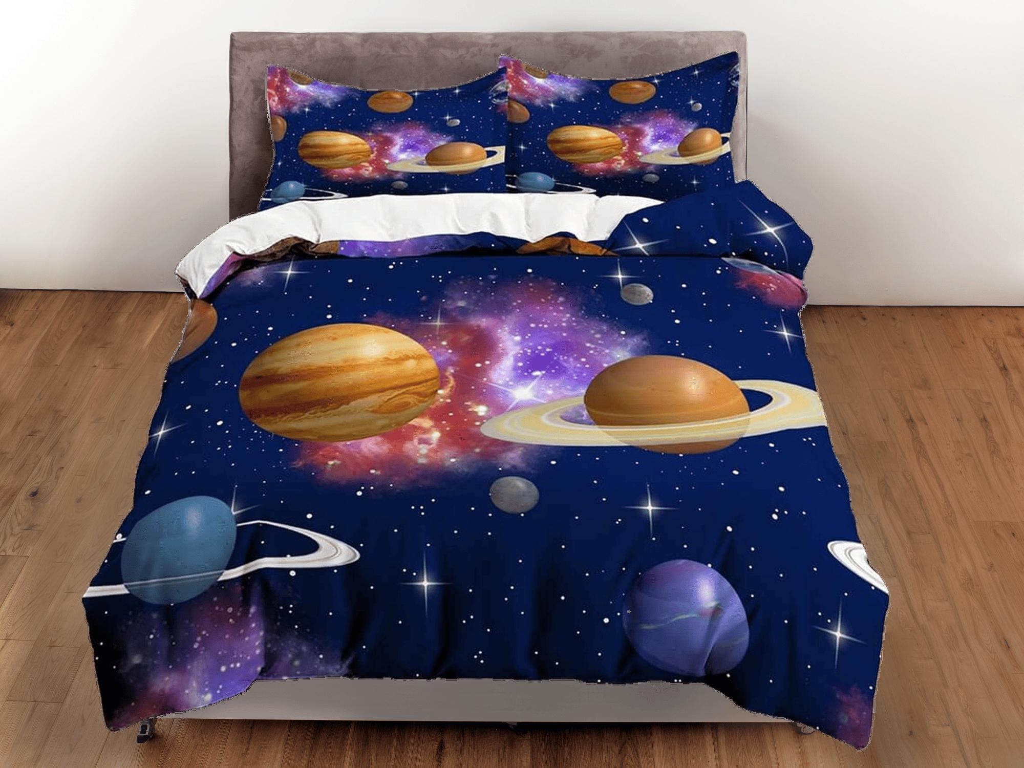 daintyduvet Outer space planets bedding, galaxy bedding set full, cosmic duvet cover king, queen, dorm bedding, toddler bedding aesthetic duvet