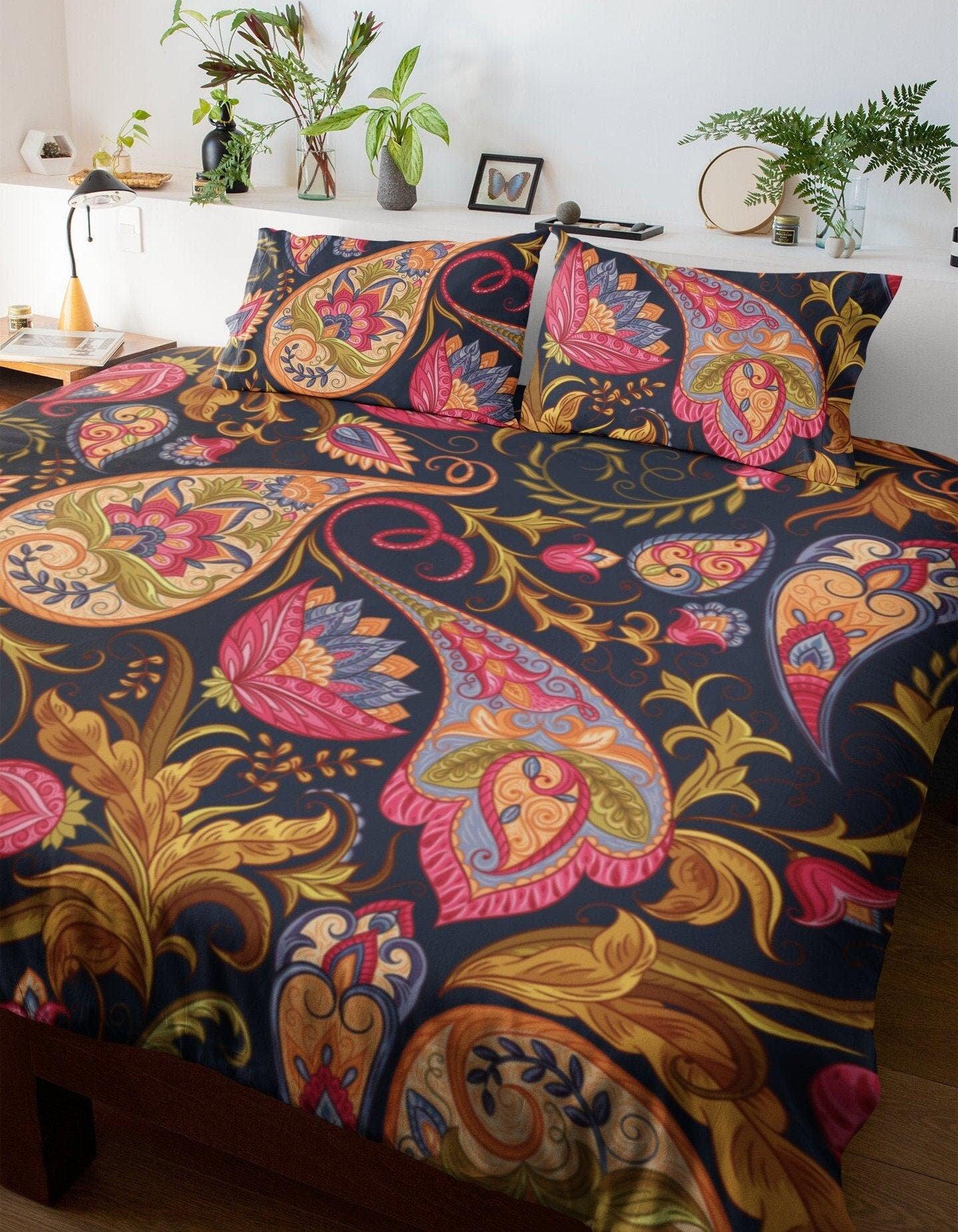 daintyduvet Paisley Black Duvet Cover Set | Dorm Bedding Set with Pillow Cover Case