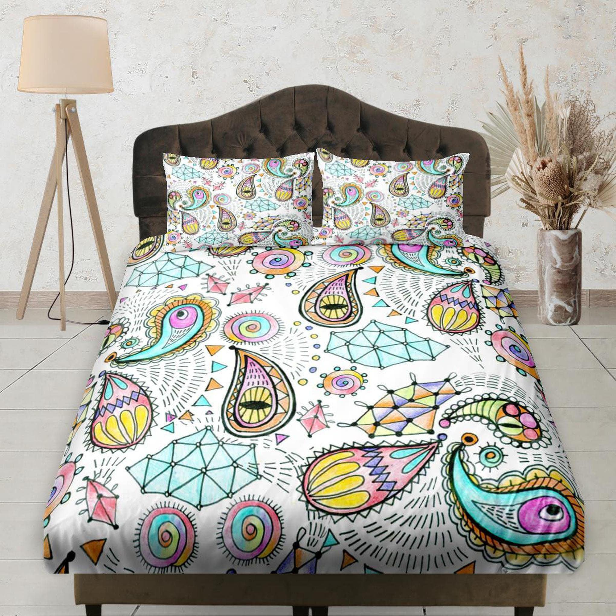 daintyduvet Paisley Doodles Colorful Fitted Sheet Deep Pocket, Aesthetic Bedding Set Full, Elastic Bedsheet, Dorm Bedding, Crib Sheet, King, Queen, Twin