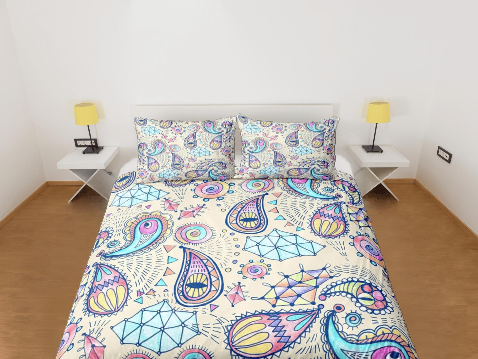 daintyduvet Paisley duvet cover set in pastel colors, aesthetic room decor bedding set full, king, queen size, abstract boho bedspread, luxury bed cover