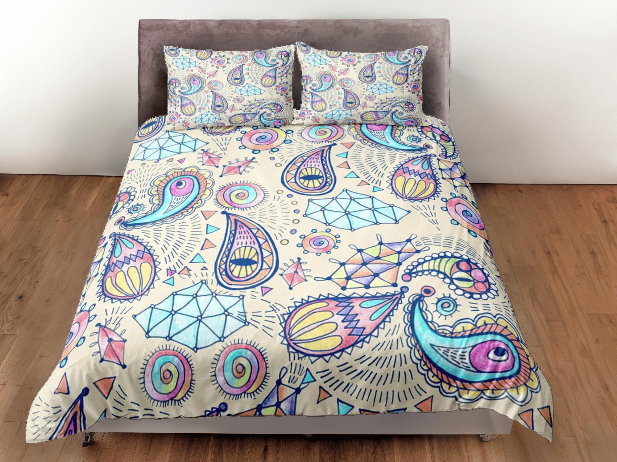 daintyduvet Paisley duvet cover set in pastel colors, aesthetic room decor bedding set full, king, queen size, abstract boho bedspread, luxury bed cover