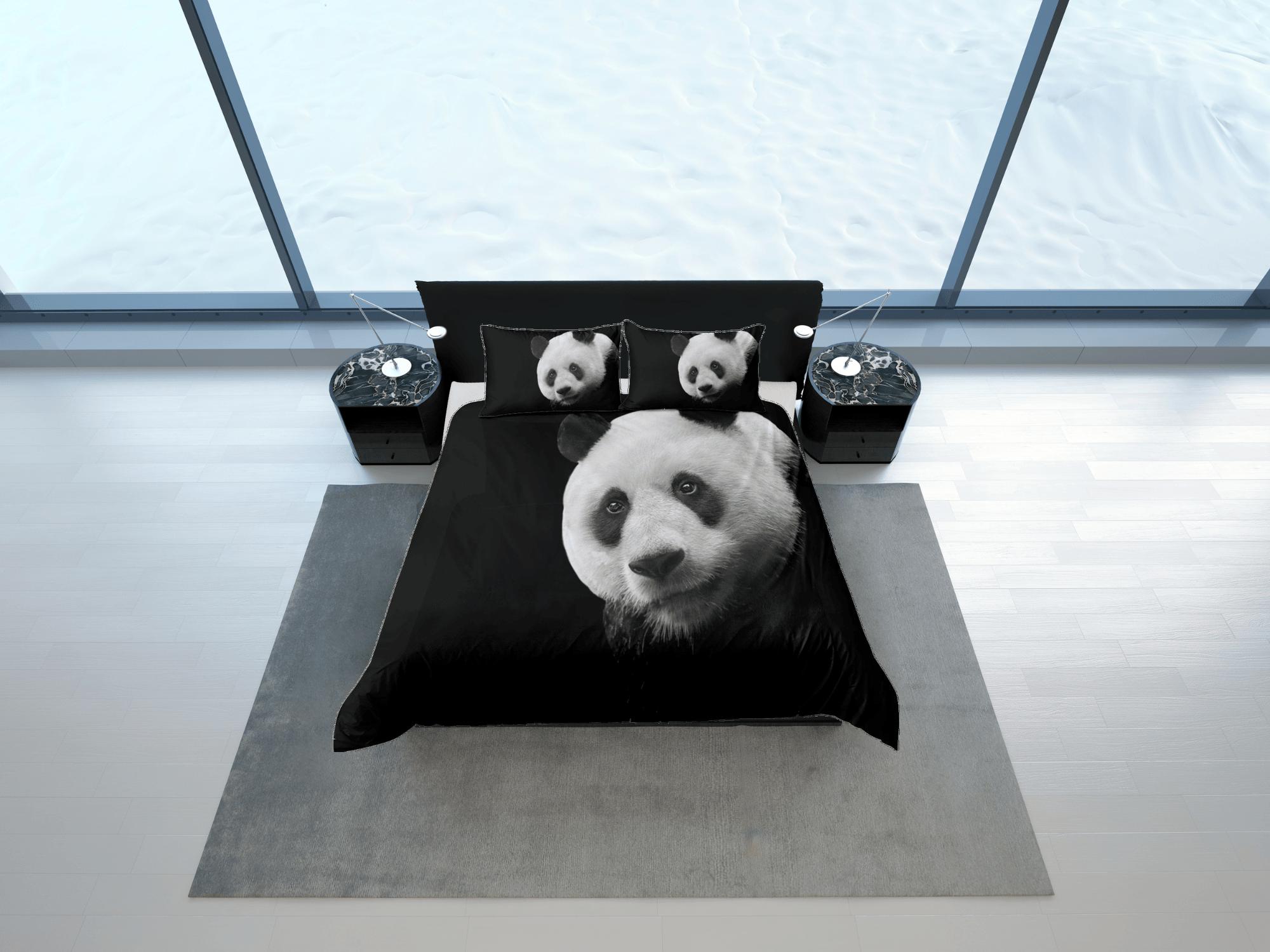 daintyduvet Panda face in black duvet cover set for kids, bedding set full, king, queen, dorm bedding, toddler bedding aesthetic panda lovers gift