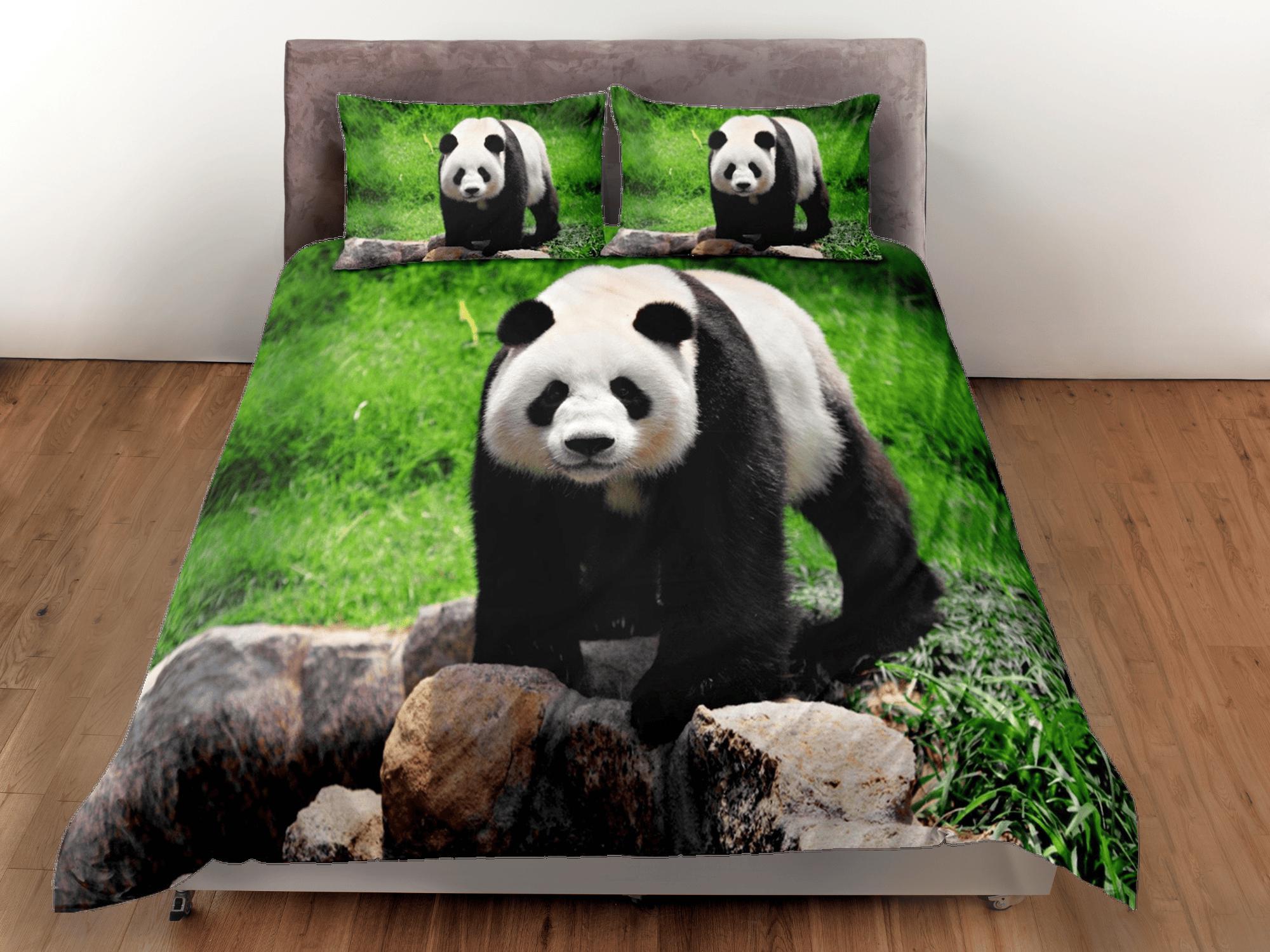 daintyduvet Panda in grassland duvet cover kids, bedding set full, king, queen, dorm bedding, toddler bedding, aesthetic bedspread, panda lovers gift