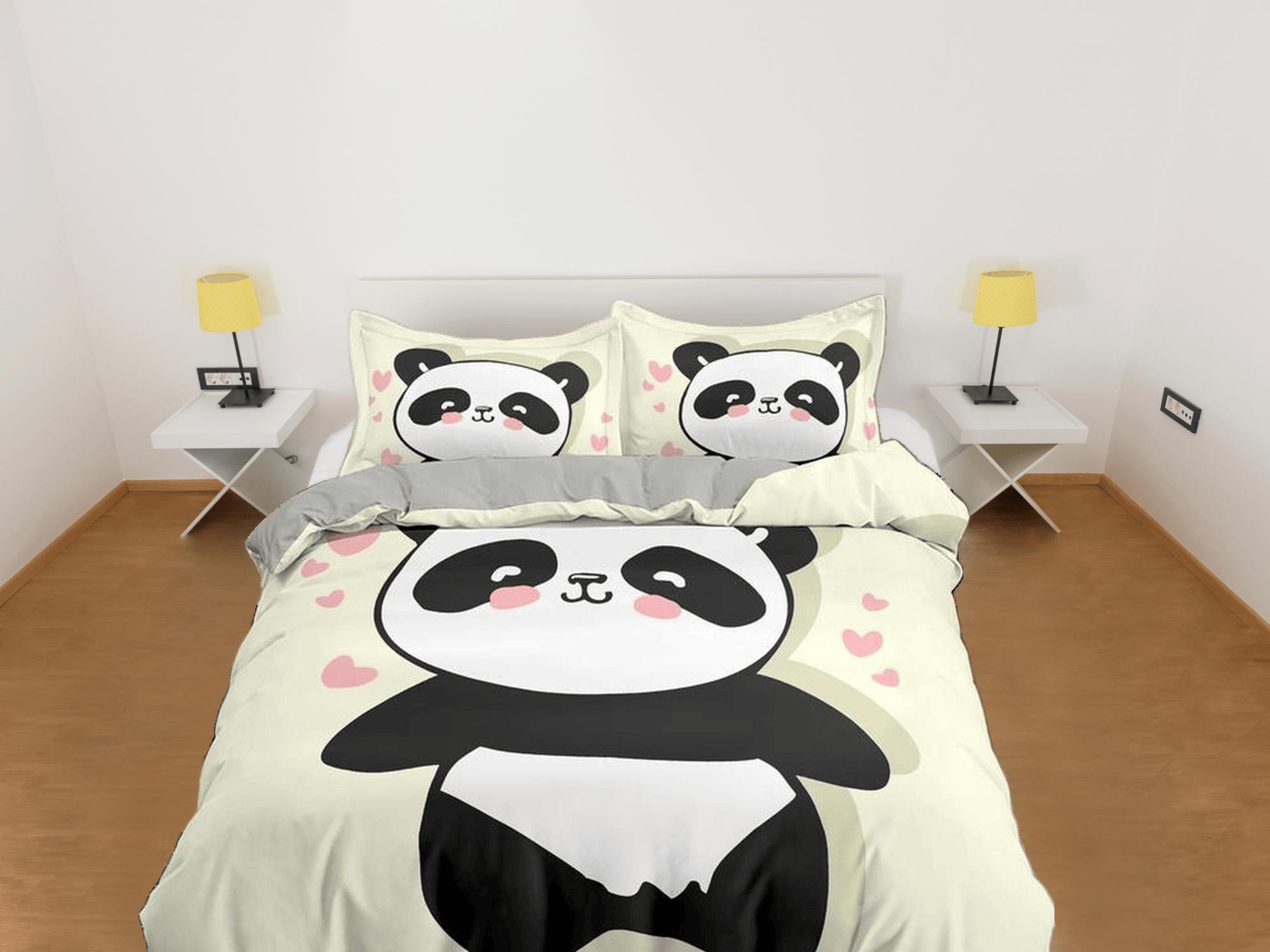 daintyduvet Panda in love duvet cover set for kids, bedding set full, king, queen, dorm bedding, toddler bedding, aesthetic bedspread, panda lovers gift