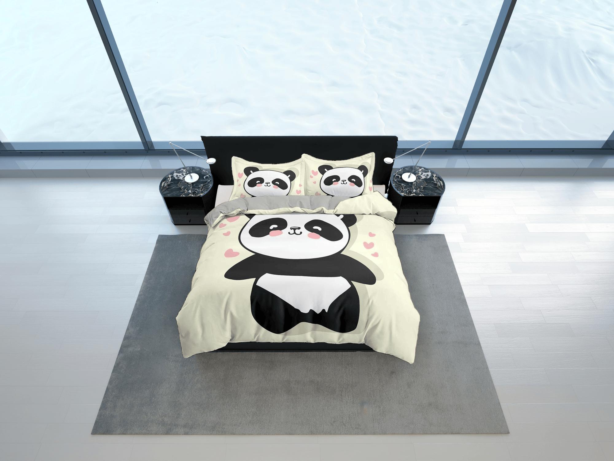 daintyduvet Panda in love duvet cover set for kids, bedding set full, king, queen, dorm bedding, toddler bedding, aesthetic bedspread, panda lovers gift