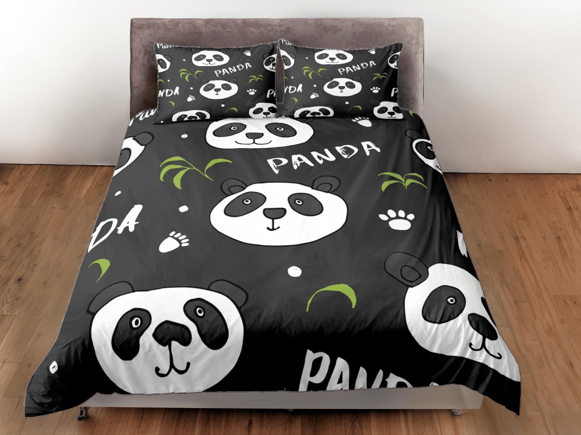 daintyduvet Panda paws black duvet cover for kids, bedding set full, king, queen, dorm bedding, toddler bedding, aesthetic bedspread, panda lovers gift