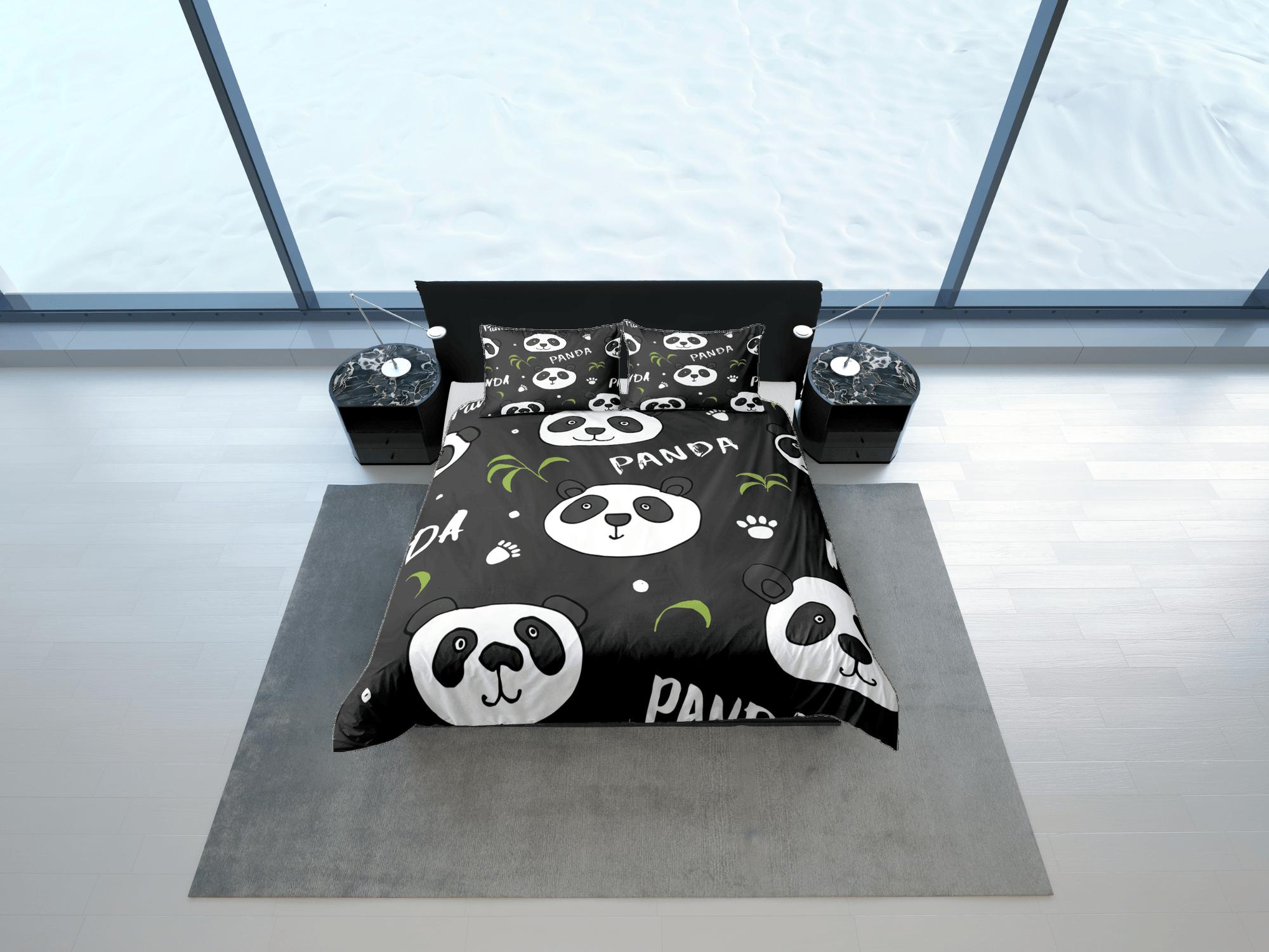 daintyduvet Panda paws black duvet cover for kids, bedding set full, king, queen, dorm bedding, toddler bedding, aesthetic bedspread, panda lovers gift