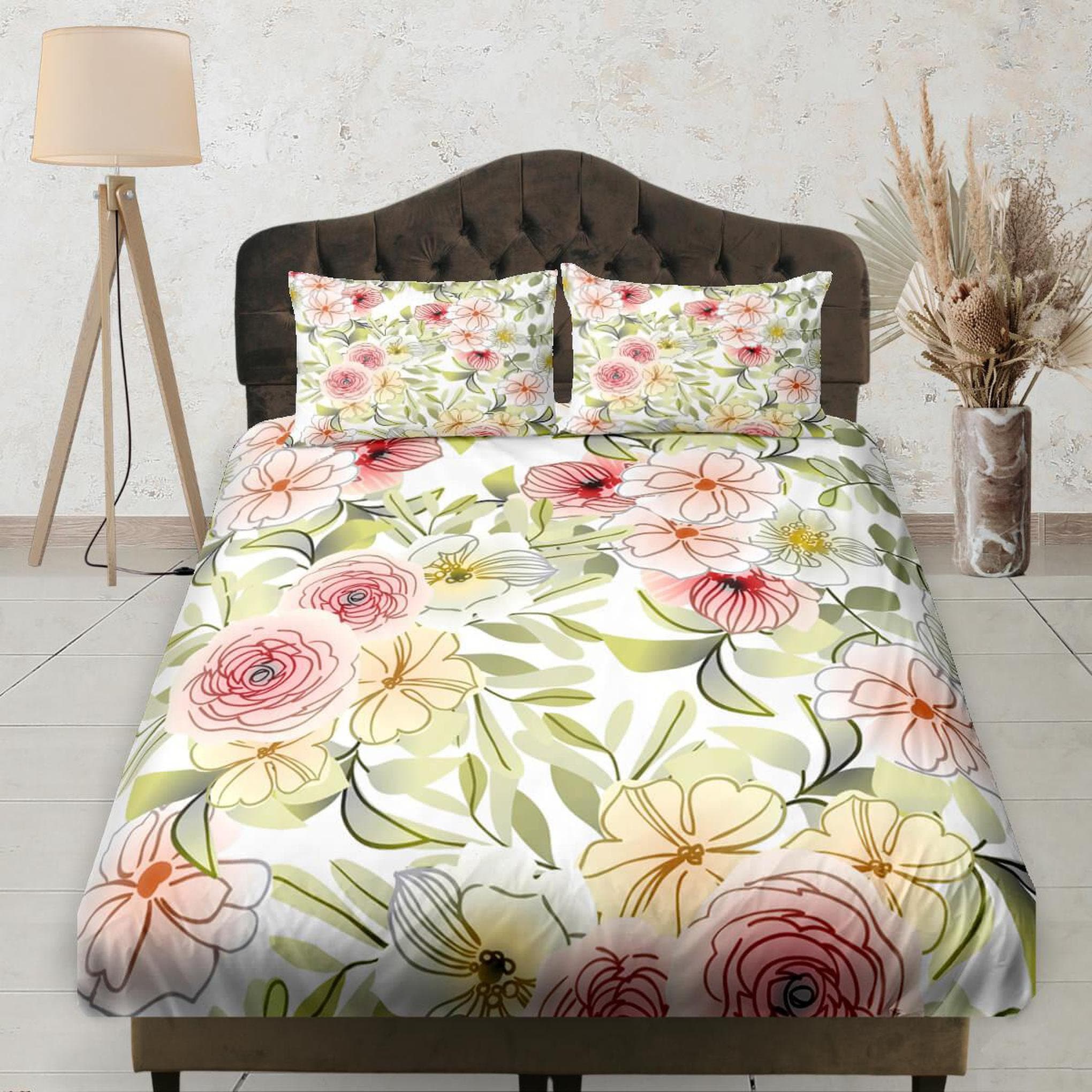daintyduvet Pastel Colors, Floral Printed Fitted Sheet, Aesthetic Boho Bedding Set Full, Elastic Bedsheet, Dorm Bedding, Crib Sheet, Shabby Chic Bedding