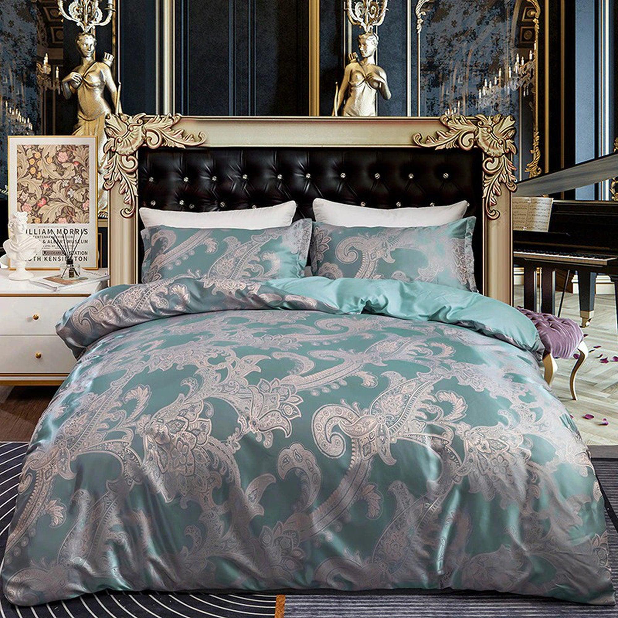 daintyduvet Pastel Green Luxury Bedding made with Silky Jacquard Fabric, Damask Duvet Cover Set, Designer Bedding, Aesthetic Duvet King Queen Full Twin