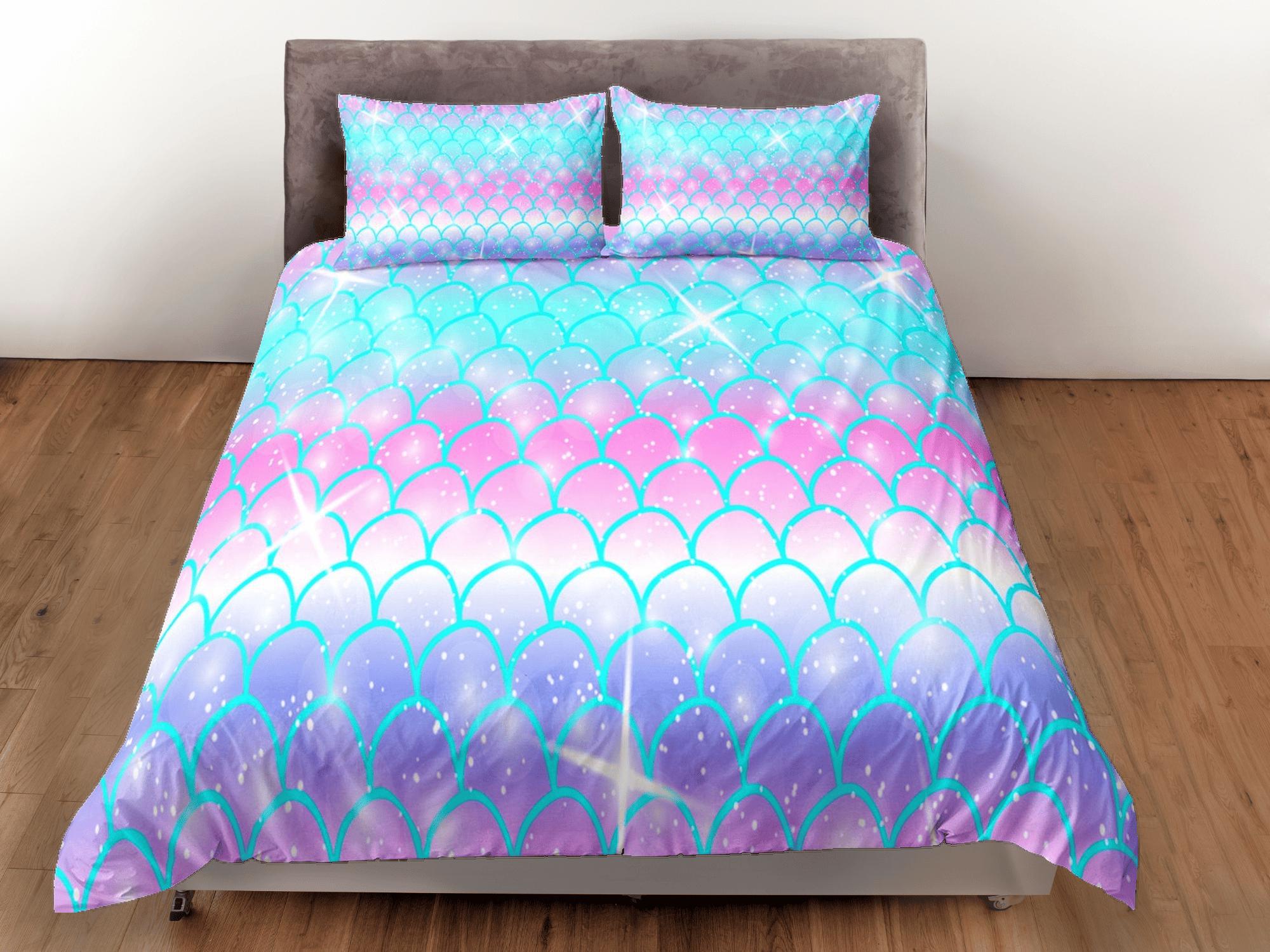 daintyduvet Pastel Unicorn Rainbow Duvet Cover Set, Mermaid Tail Blanket Dorm Bedding, Comforter Cover Twin, Kids Bedding