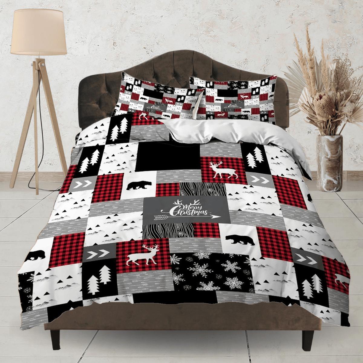 daintyduvet Patchwork Christmas bedding & pillowcase holiday gift duvet cover king queen full twin toddler bedding baby Christmas farmhouse decor