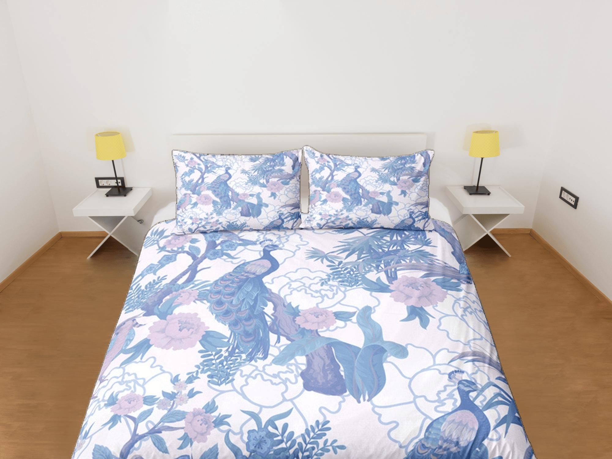 daintyduvet Peacock White Duvet Cover Set Floral Bedspread, Dorm Bedding with Pillowcase, , Single Bedding Double