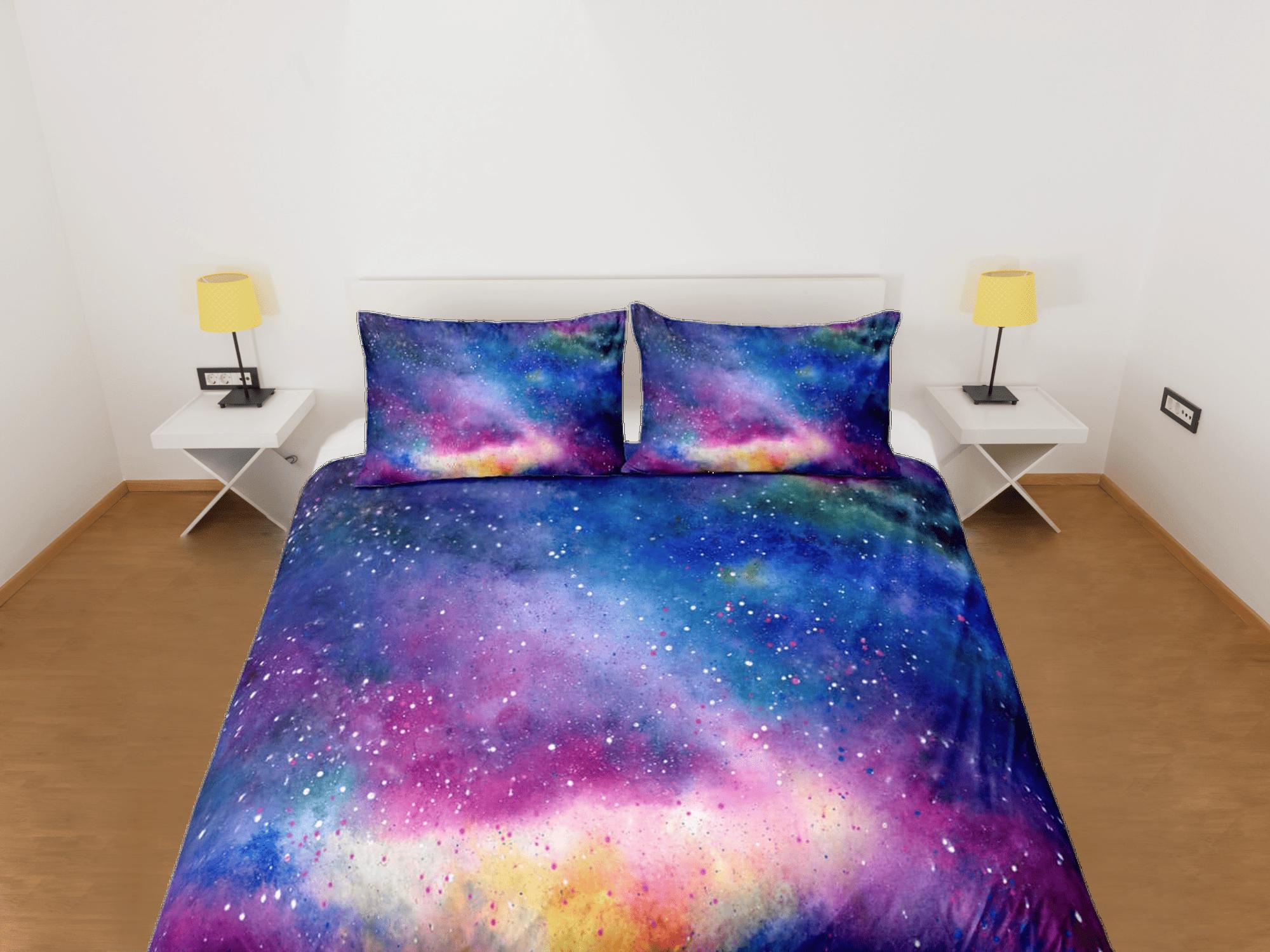daintyduvet Pink blue galaxy bedding, 3D outer space bedding set full, cosmic duvet cover king, queen, dorm bedding, toddler bedding aesthetic duvet