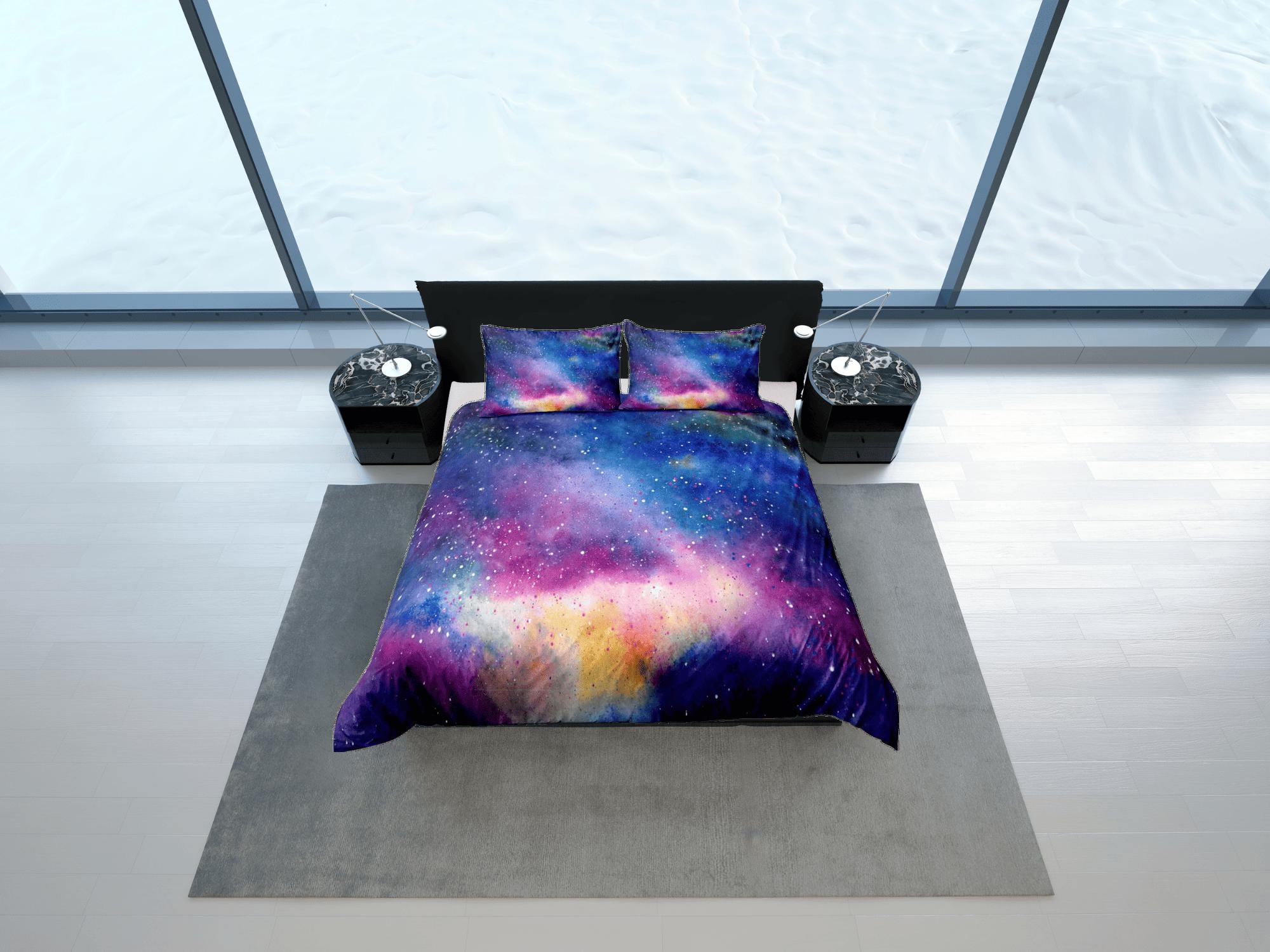 daintyduvet Pink blue galaxy bedding, 3D outer space bedding set full, cosmic duvet cover king, queen, dorm bedding, toddler bedding aesthetic duvet