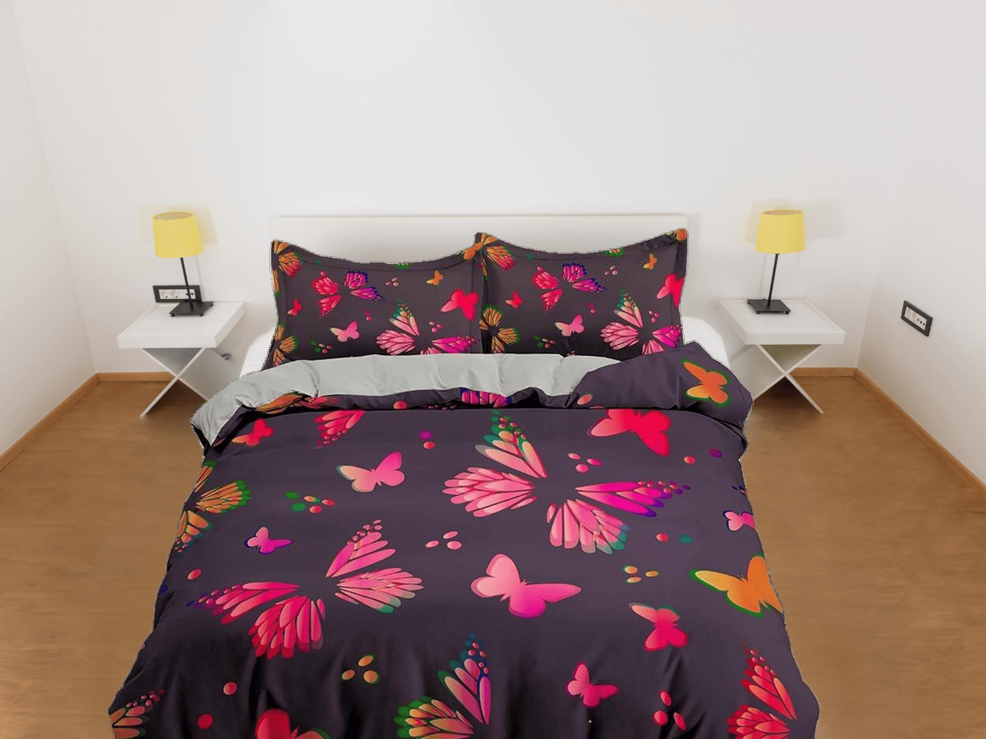 daintyduvet Pink butterfly bedding duvet cover colorful dorm bedding, full size adult duvet king queen twin, butterfly nursery toddler bedding