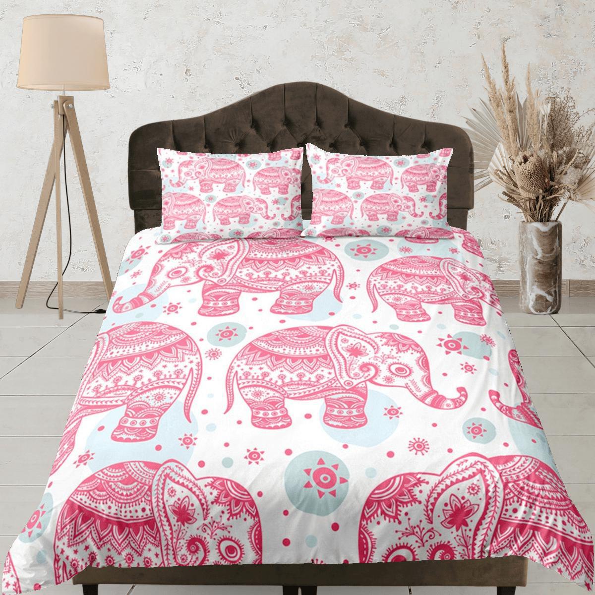 daintyduvet Pink Elephant Duvet Cover Set Boho Bedding, Bohemian Dorm Bedding with Pillowcase