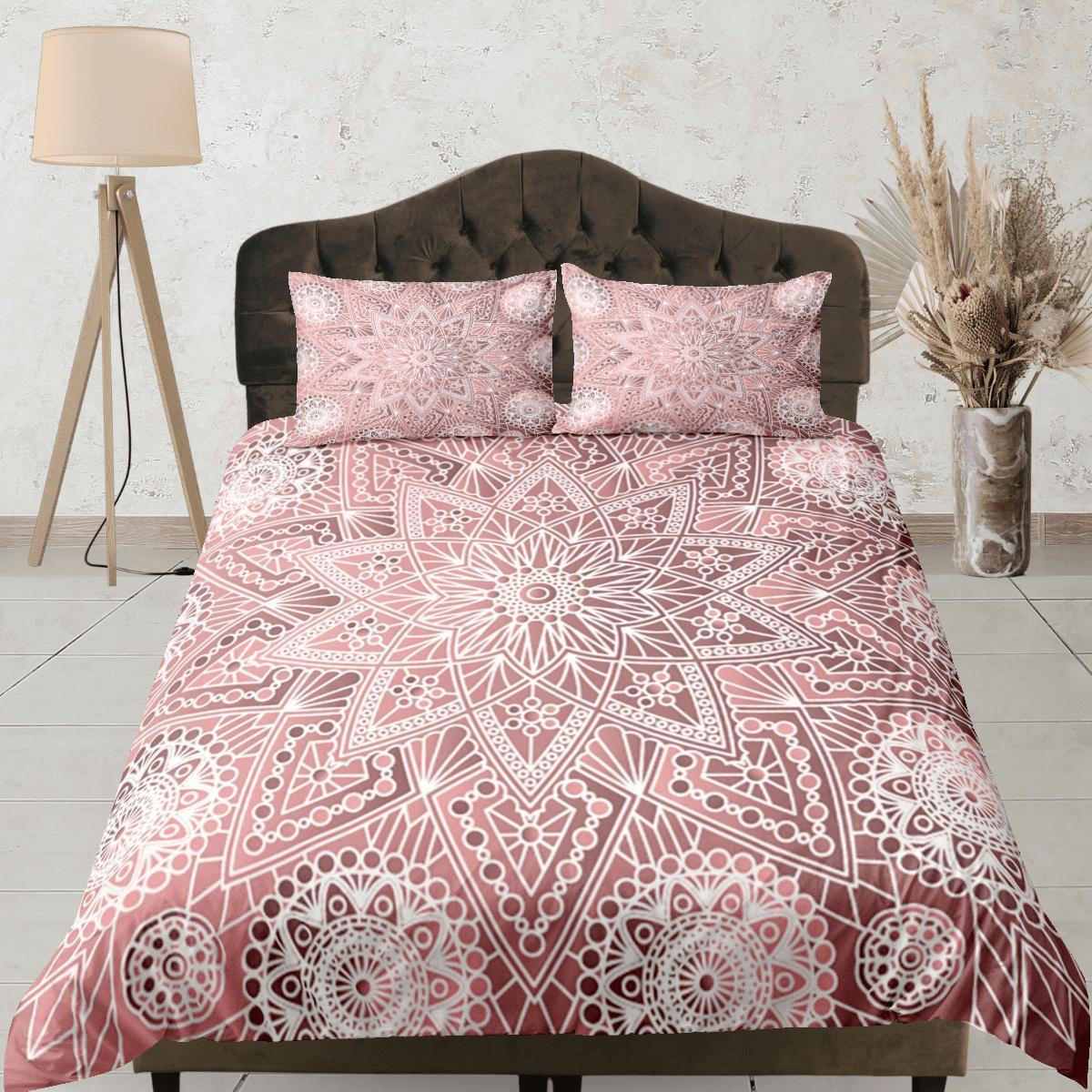 daintyduvet Pink Mandala Duvet Cover Set Boho Bedding Hippie Dorm Bedding Pillowcase, Single Bed