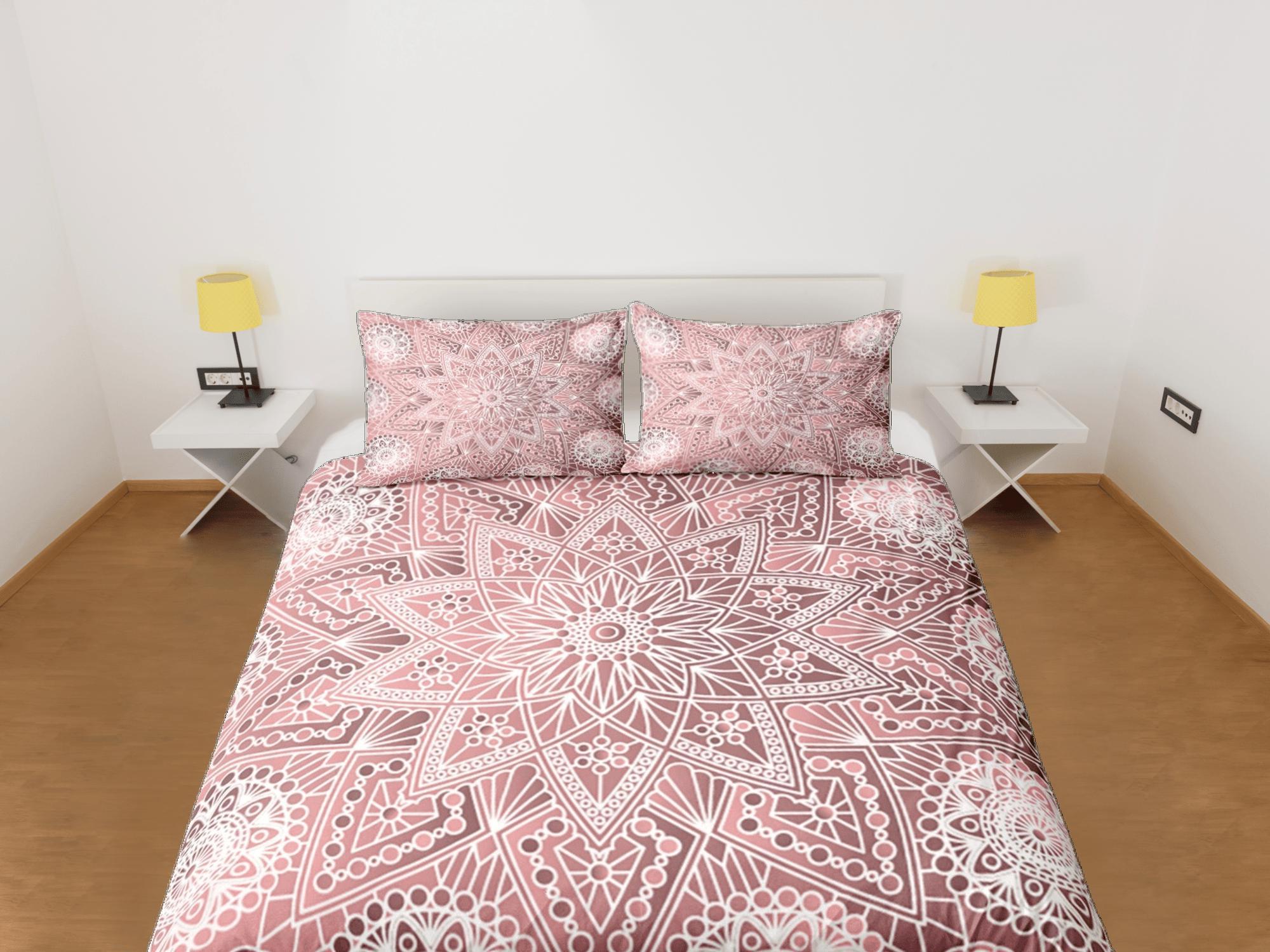 daintyduvet Pink Mandala Duvet Cover Set Boho Bedding Hippie Dorm Bedding Pillowcase, Single Bed