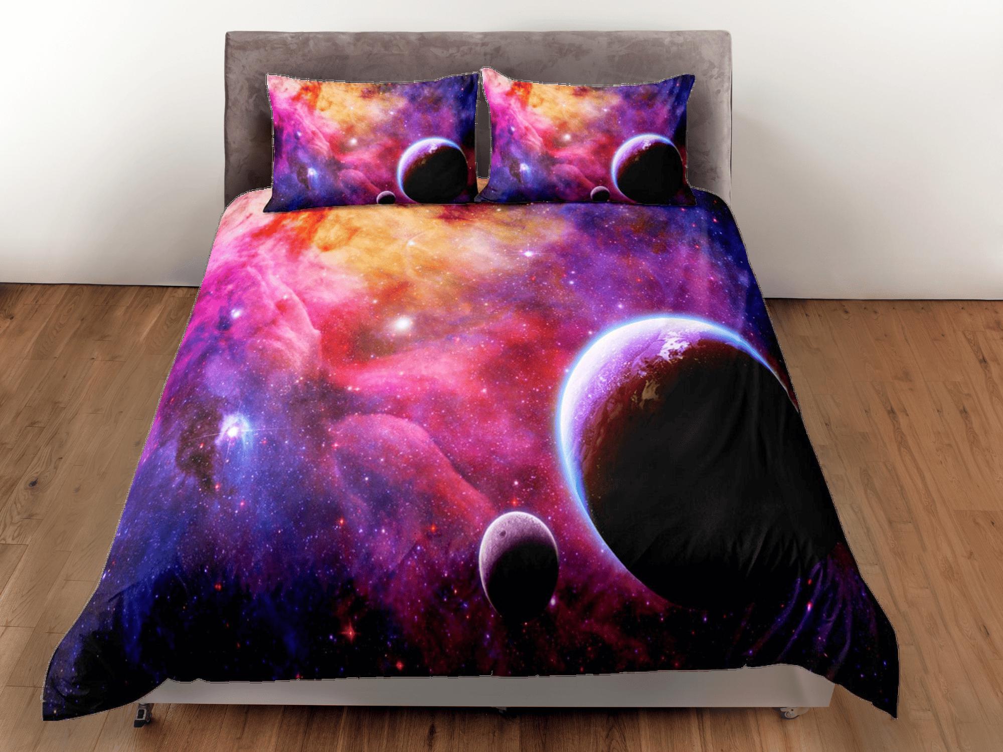 daintyduvet Planets Galaxy Nebula Duvet Cover Set Bedspread, Dorm Bedding with Pillowcase