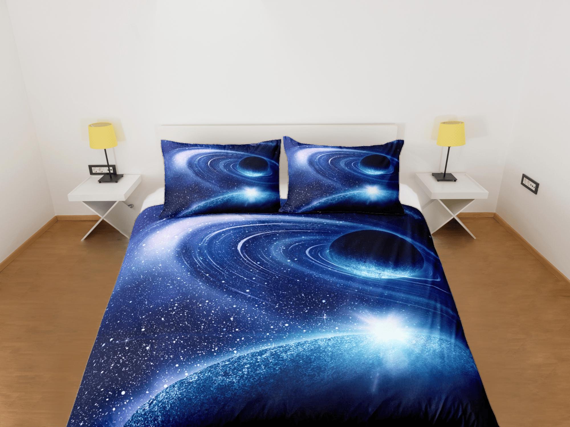 daintyduvet Planets Galaxy Orbit Blue Duvet Cover Set Bedspread, Dorm Bedding with Pillowcase