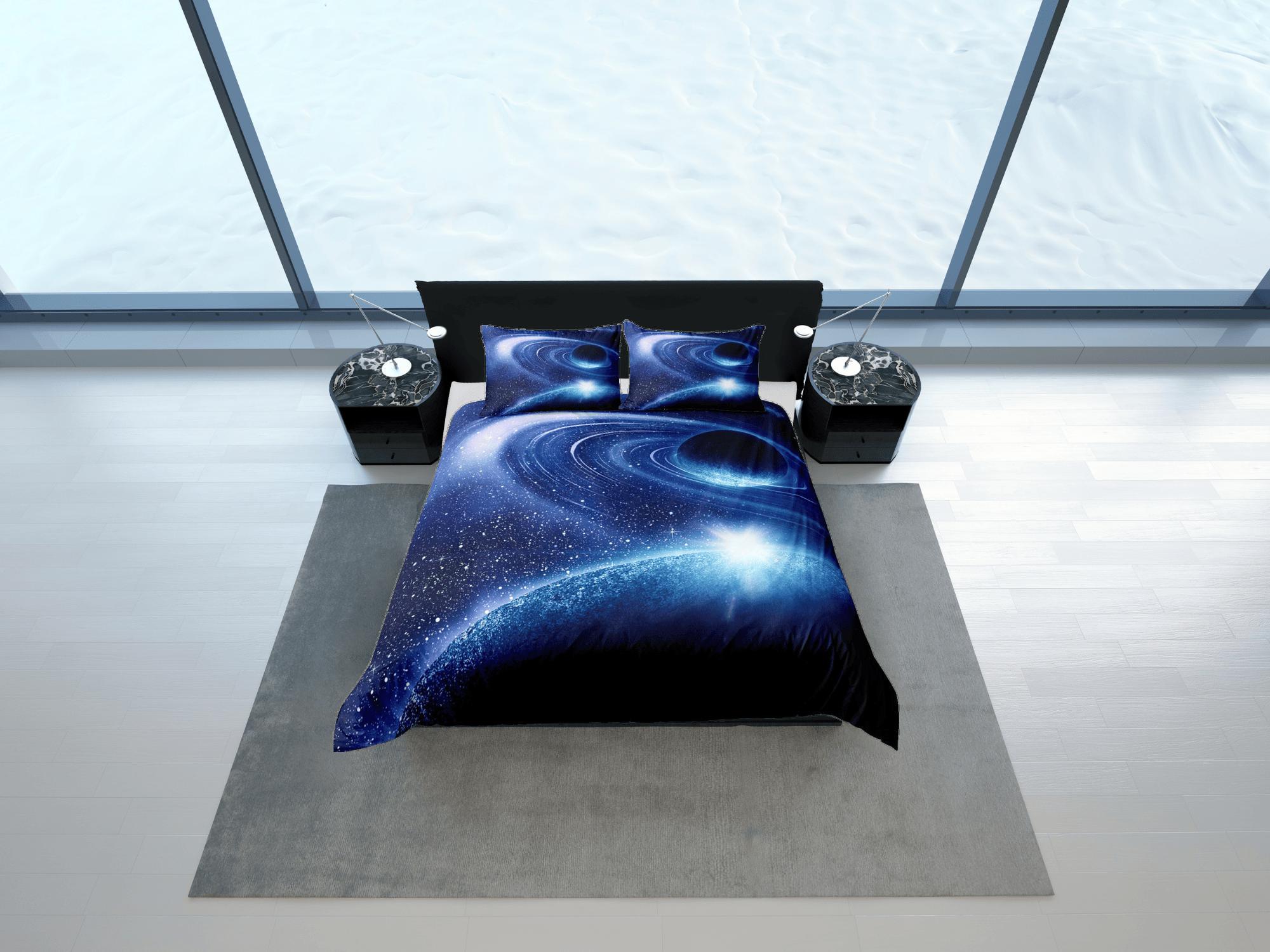 daintyduvet Planets Galaxy Orbit Blue Duvet Cover Set Bedspread, Dorm Bedding with Pillowcase