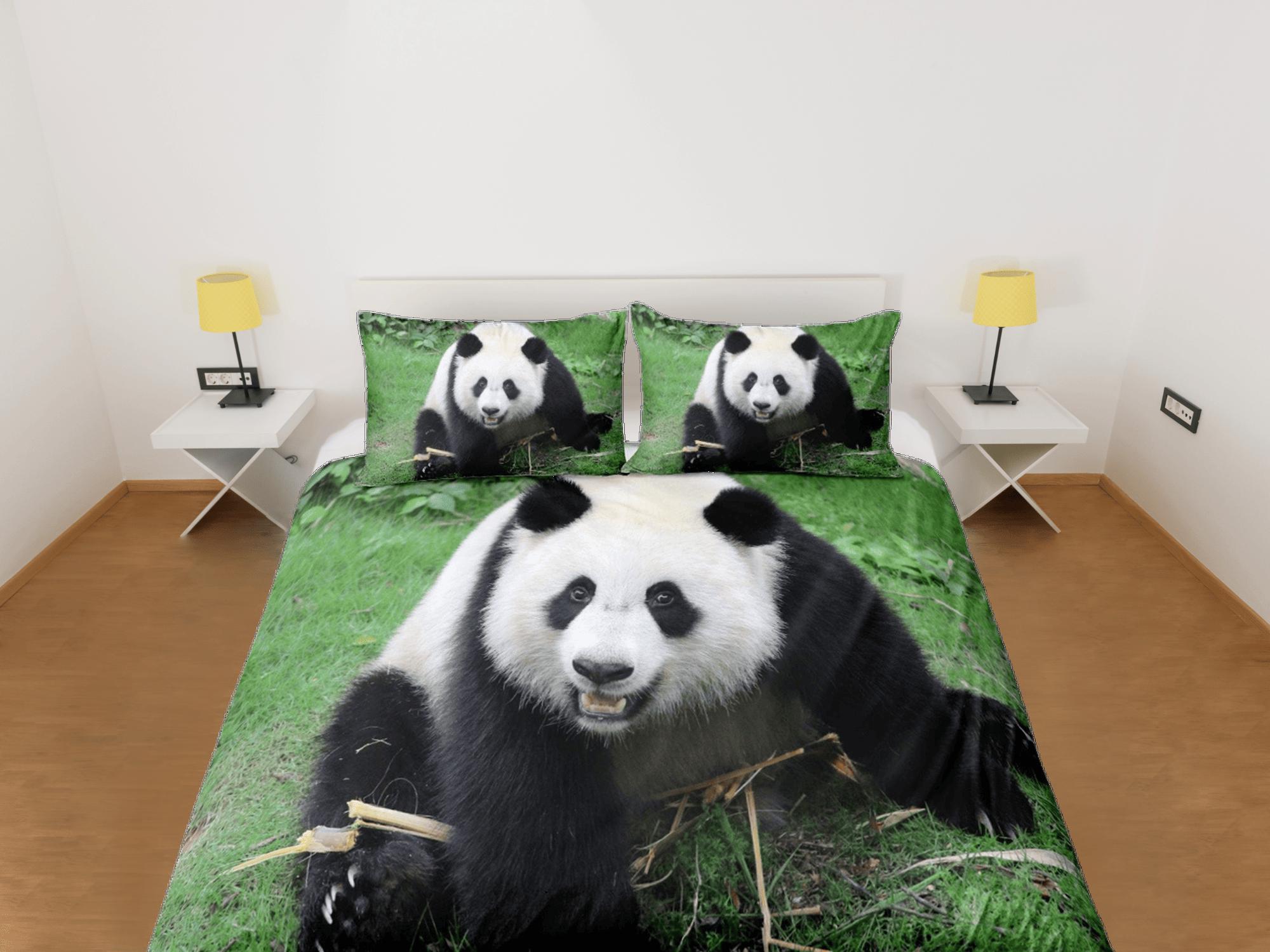 daintyduvet Playful panda duvet cover set for kids, bedding set full, king, queen, dorm bedding, toddler bedding, aesthetic bedspread, panda lovers gift