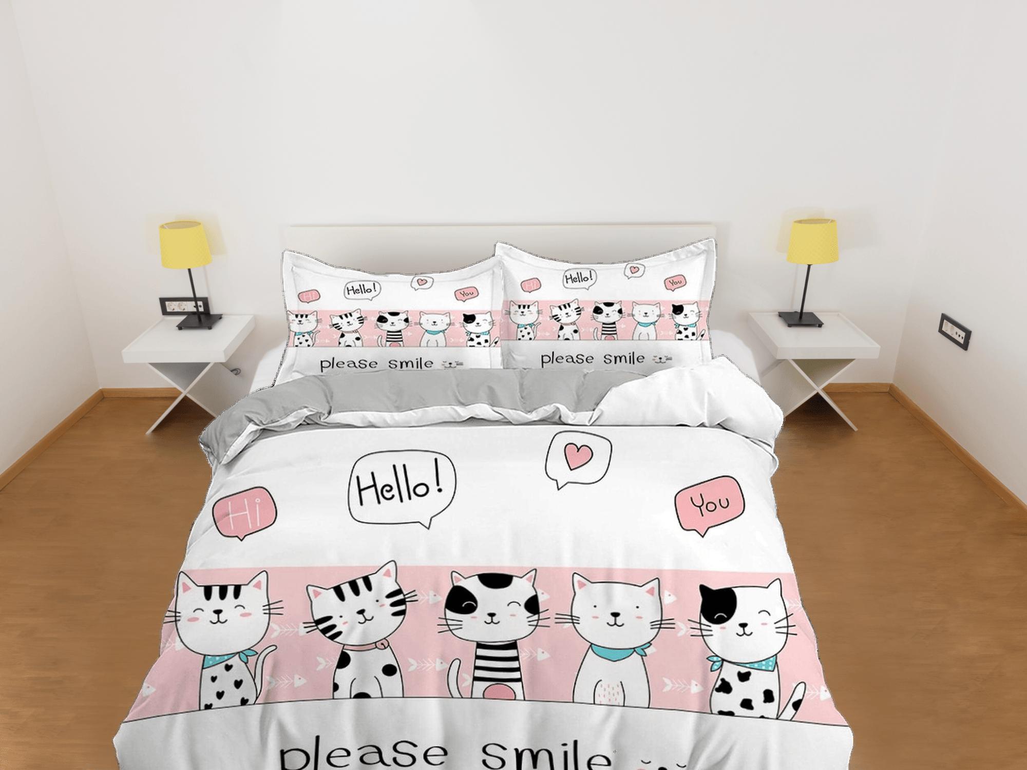 daintyduvet Please smile pink cat bedding, toddler bedding, kids duvet cover set, gift for cat lovers, baby bedding, baby shower gift