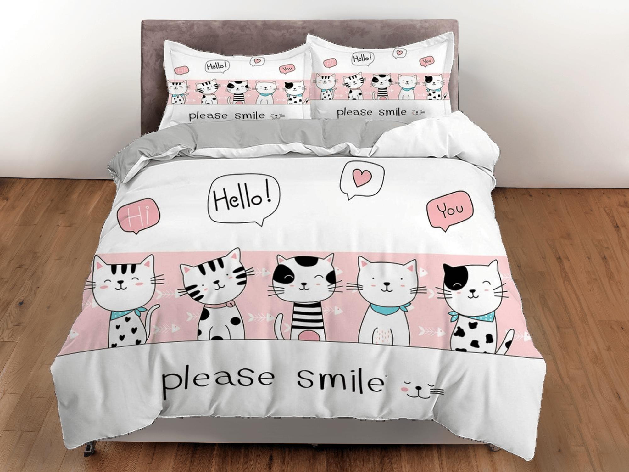 daintyduvet Please smile pink cat bedding, toddler bedding, kids duvet cover set, gift for cat lovers, baby bedding, baby shower gift