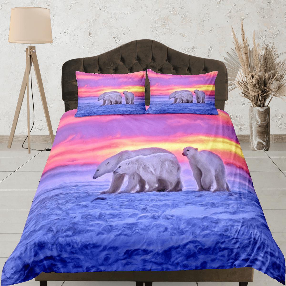 daintyduvet Polar Bears Duvet Cover Set Cute Bedspread, Winter Dorm Bedding with Pillowcase