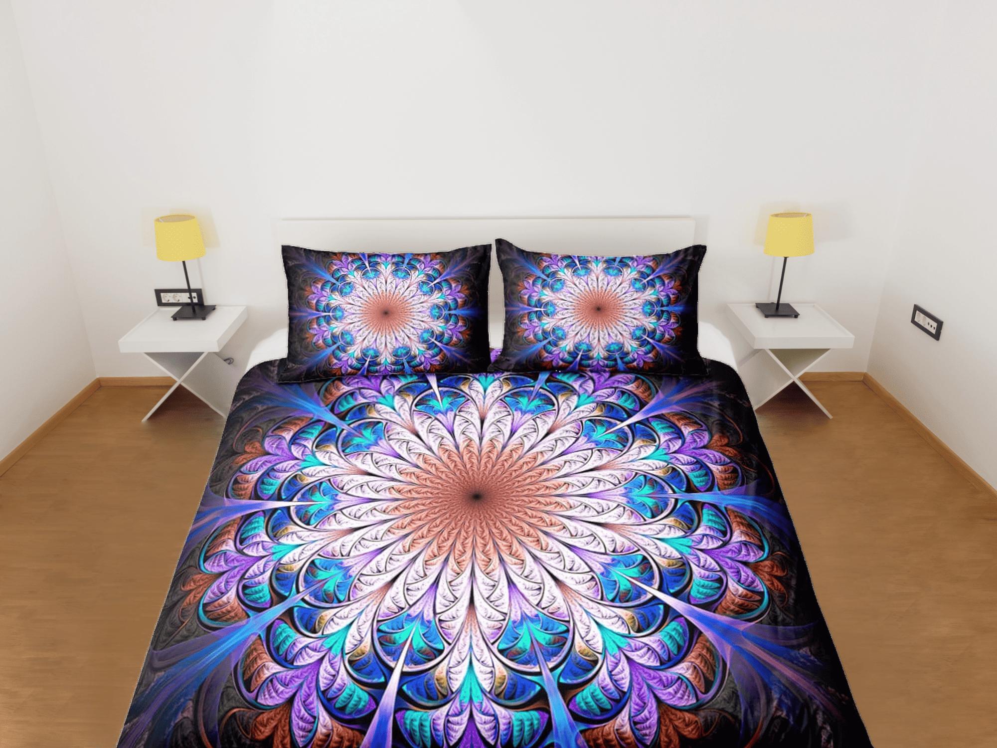 daintyduvet Psychedelic hippie mandala duvet cover boho bedding set full, queen, king, dorm bedding, aesthetic room indian bedspread maximalist decor