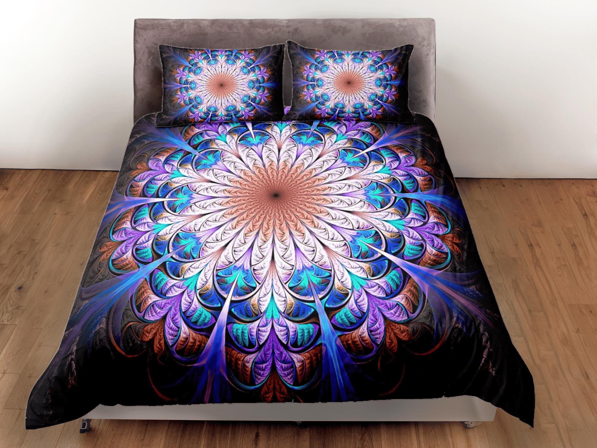 daintyduvet Psychedelic hippie mandala duvet cover boho bedding set full, queen, king, dorm bedding, aesthetic room indian bedspread maximalist decor