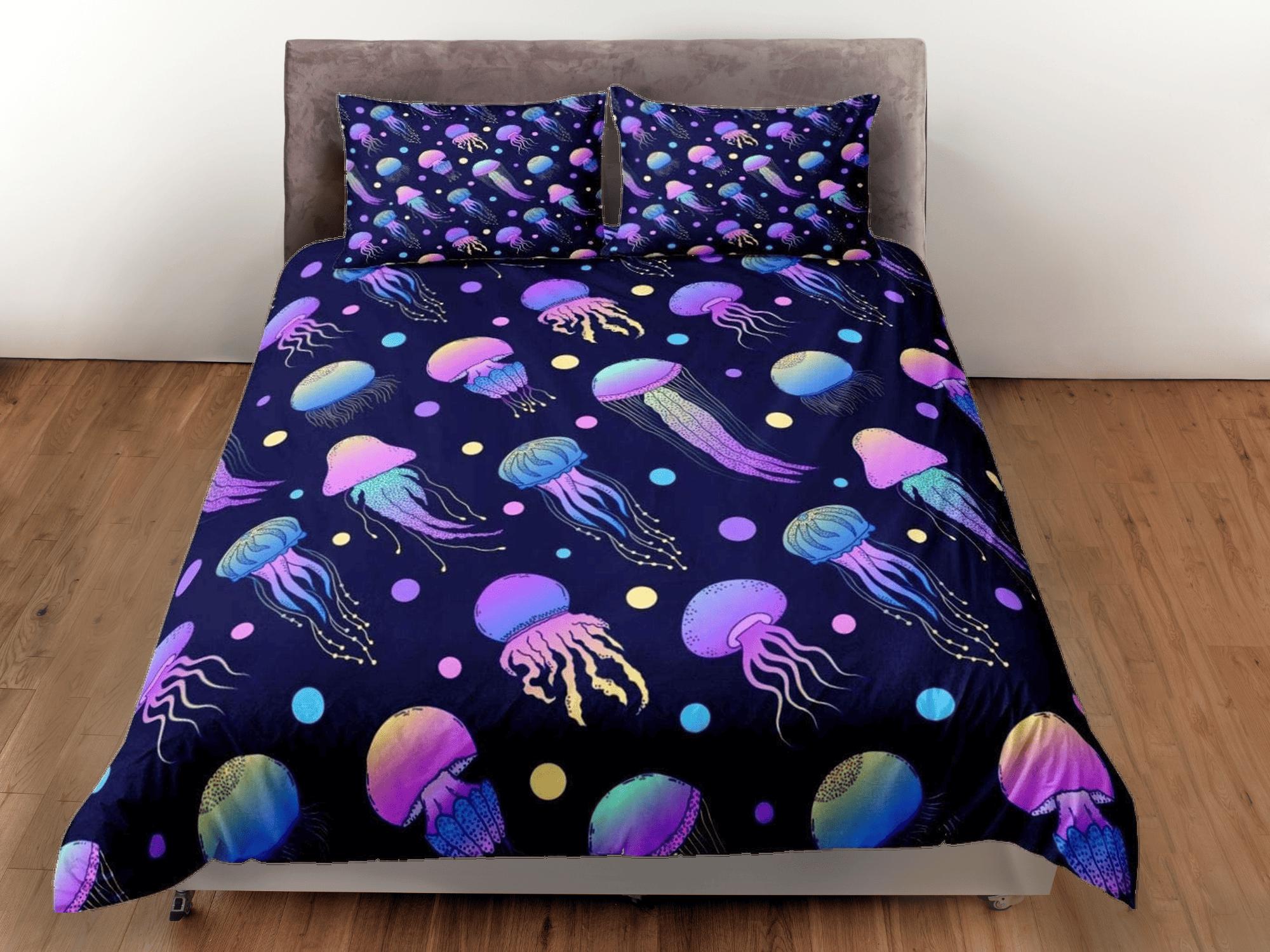 daintyduvet Psychedelic jellyfish bedding purple duvet cover, ocean blush sea animal bedding set full king queen twin crib toddler, dorm bedding gift