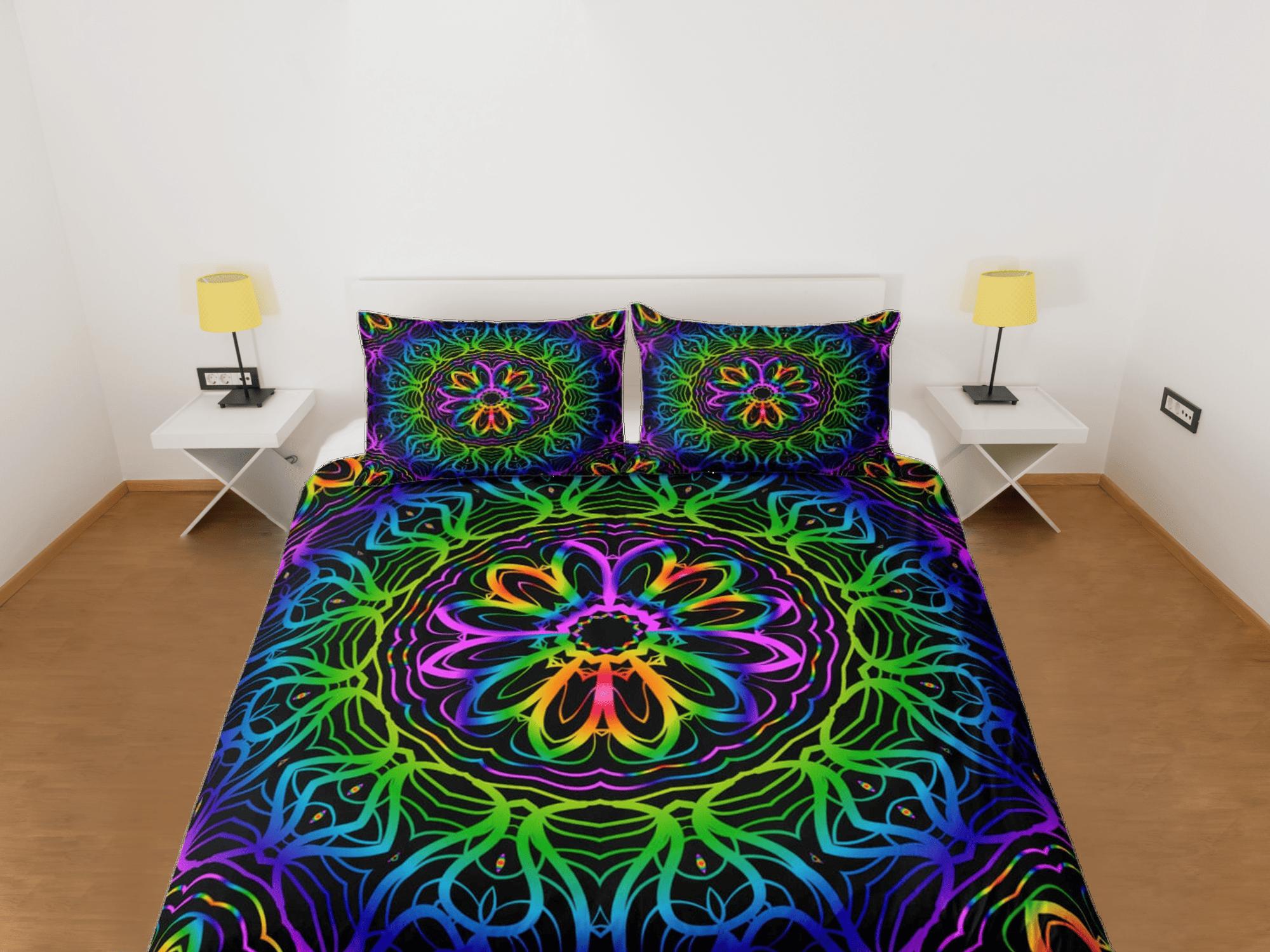 daintyduvet Psychedelic mandala duvet cover hippie bedding set full, queen, king, preppy dorm bedding, indie room decor, aesthetic bedspread y2k