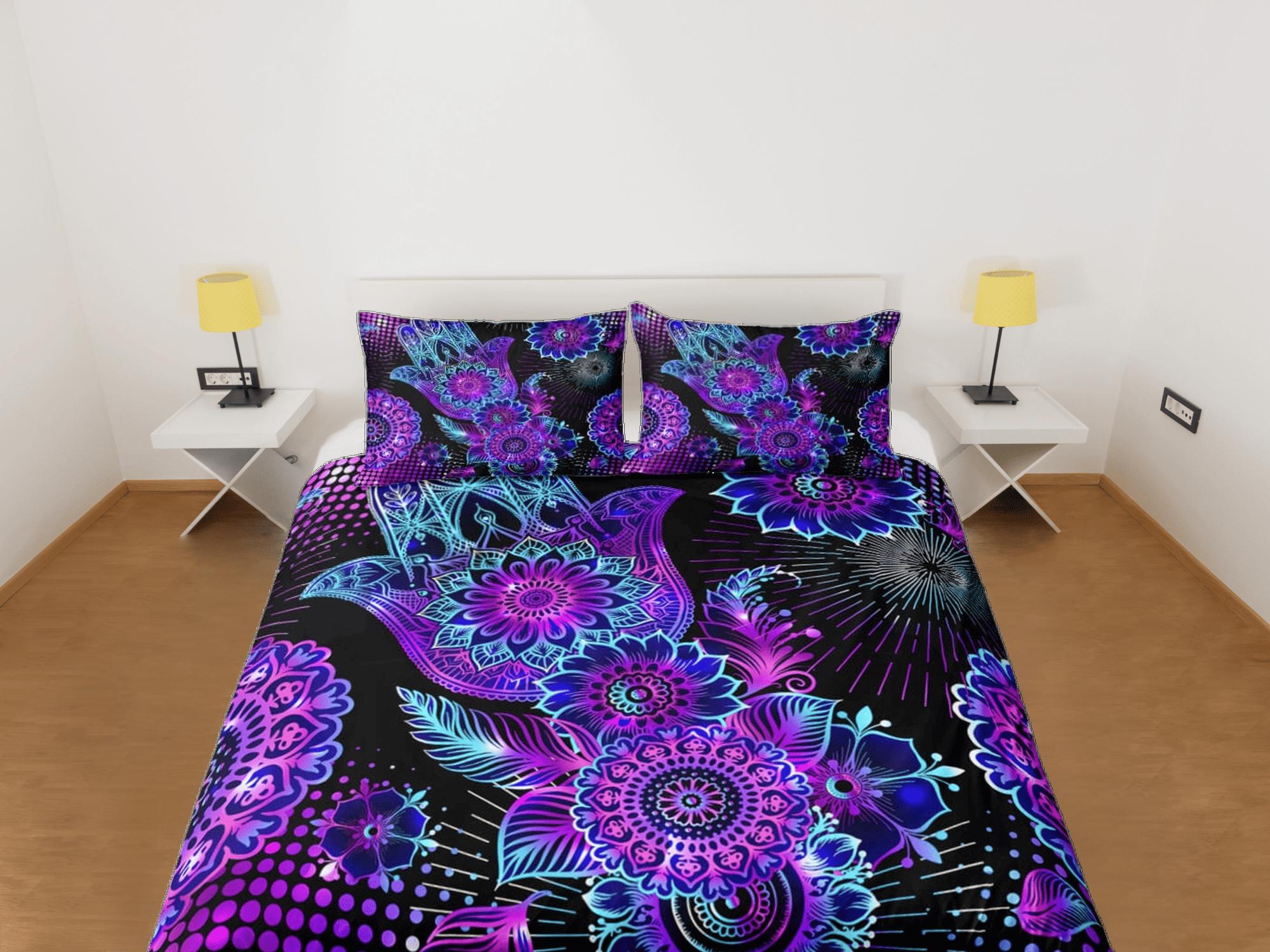 daintyduvet Psychedelic mandala purple duvet cover hippie bedding set full, queen, king, preppy dorm bedding, indie room decor, aesthetic bedspread y2k