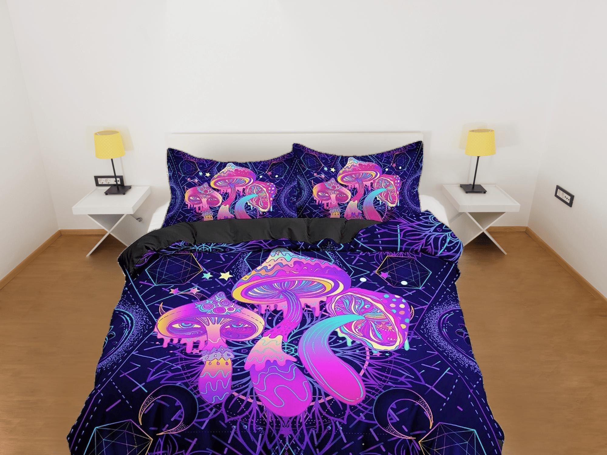 daintyduvet Psychedelic pink mushroom cosmic duvet cover hippie bedding set full, preppy dorm bedding, indie room decor, aesthetic bedspread y2k