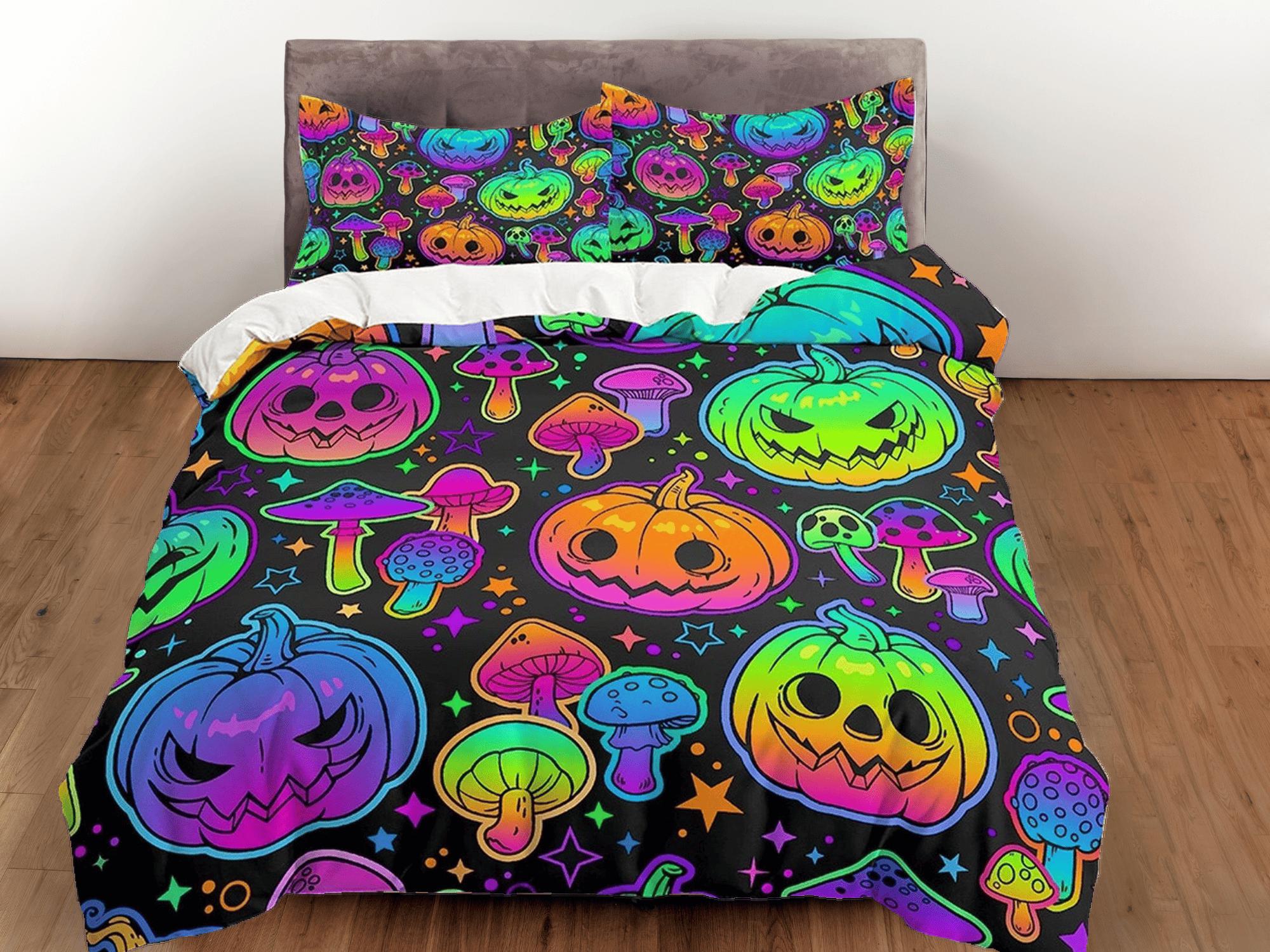 daintyduvet Psychedelic pumpkins halloween bedding & pillowcase, gothic duvet cover, dorm bedding, goth decor toddler bedding, halloween gift