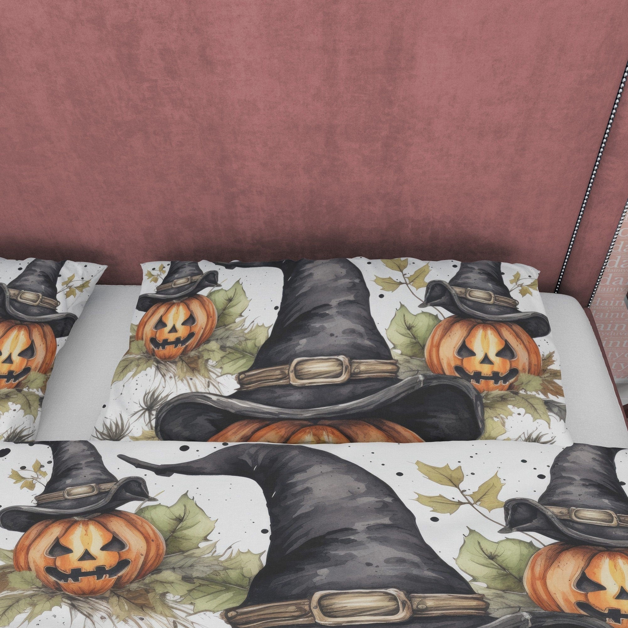 Pumpkin Duvet Cover Set Retro Aesthetic Bedding, Halloween Room Decor, Autumn Quilt Cover, Cowboy Hat Farmhouse Bedding, King, Queen, Full