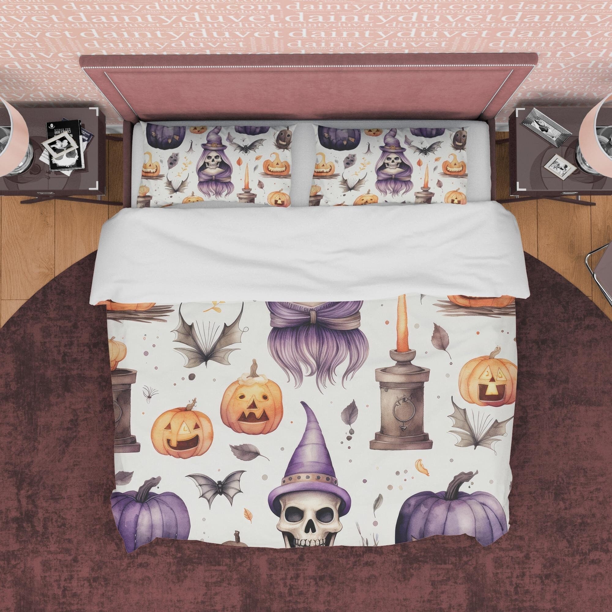 Pumpkin Duvet Cover Set Retro Aesthetic Bedding, Halloween Room Decor, Spooky Bedspread, Autumn Quilt Cover, White Zipper Bed Cover