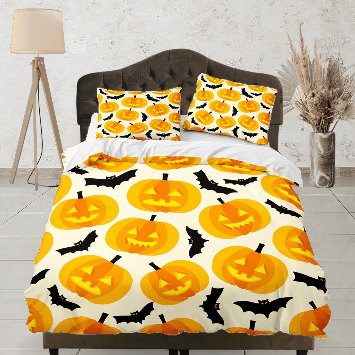 daintyduvet Pumpkin lantern bats halloween bedding & pillowcase, duvet cover set dorm bedding, halloween decor, nursery toddler bedding, halloween gift