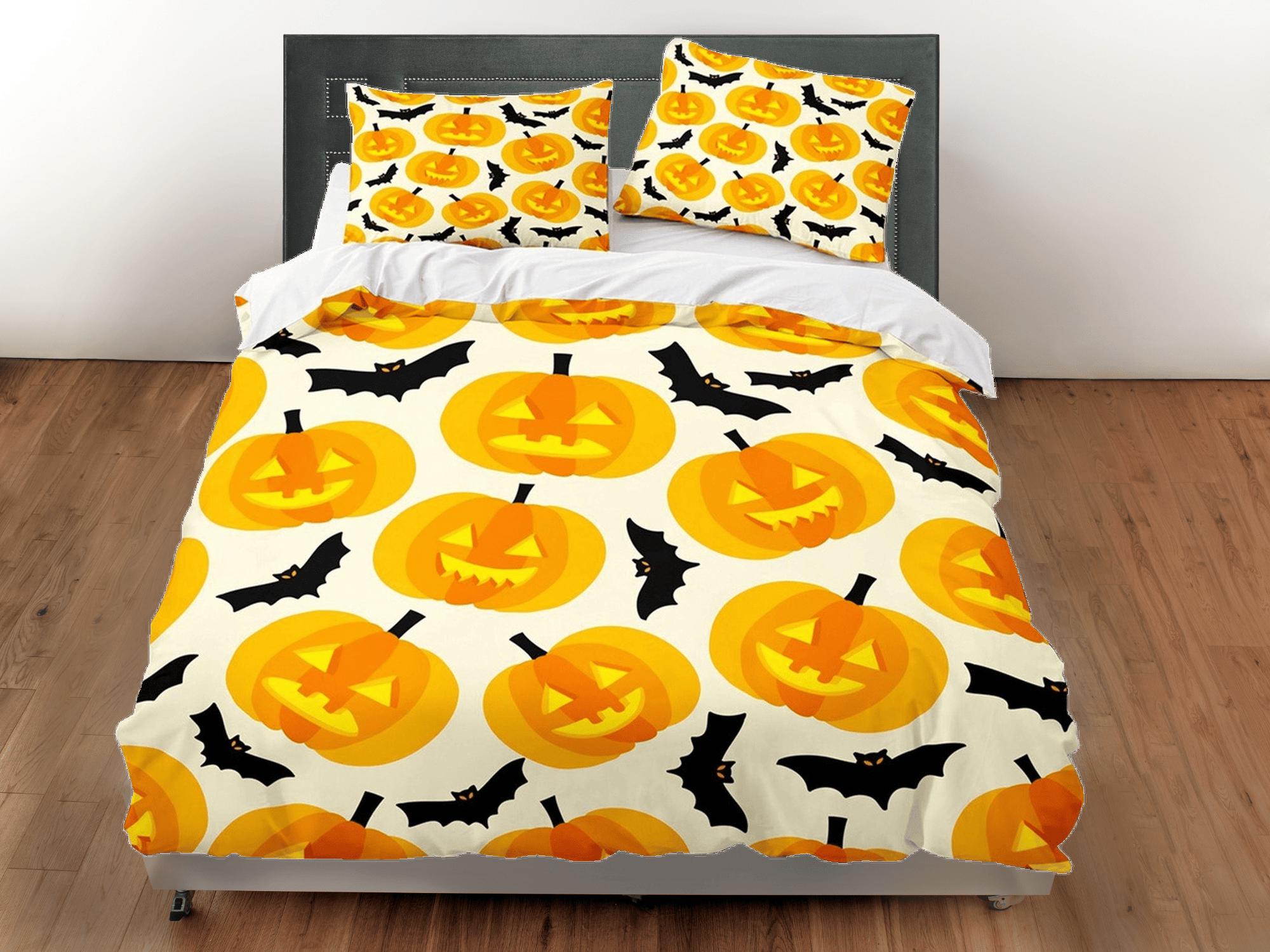 daintyduvet Pumpkin lantern bats halloween bedding & pillowcase, duvet cover set dorm bedding, halloween decor, nursery toddler bedding, halloween gift