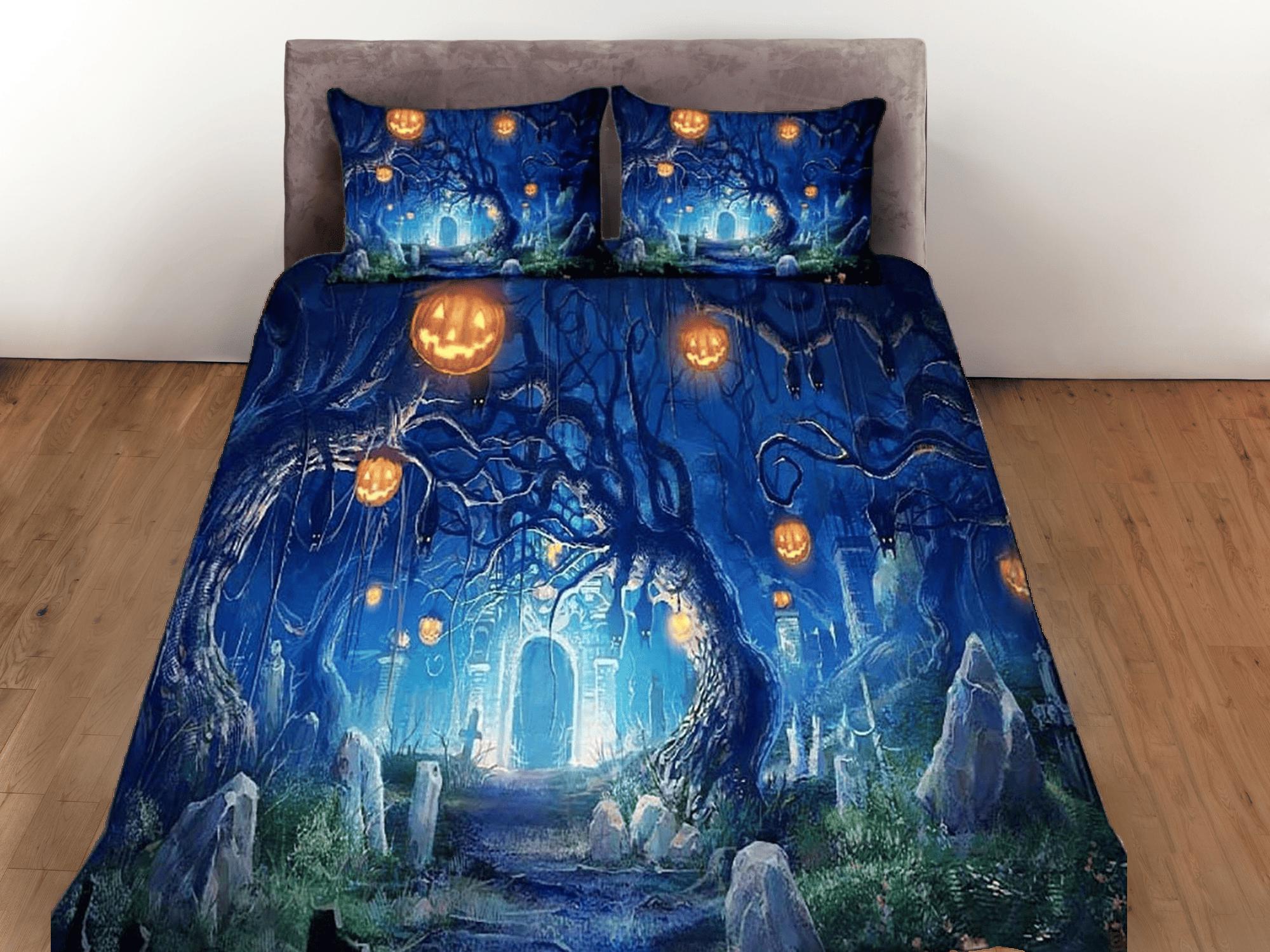 daintyduvet Pumpkin lanterns mystical forest halloween bedding & pillowcase, gothic duvet cover, dorm bedding, goth decor toddler bedding halloween gift