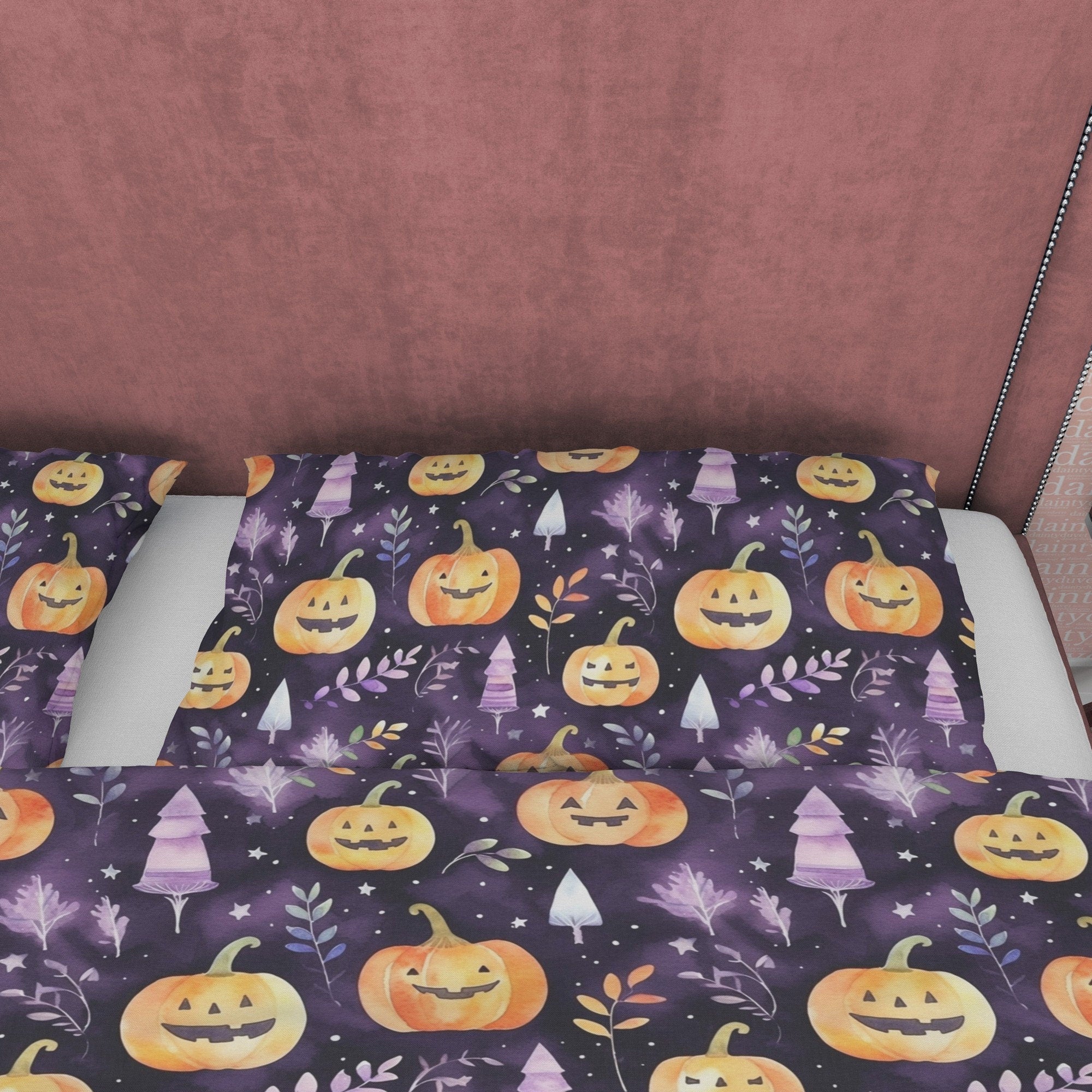 Pumpkin Purple Duvet Cover Set Spooky Bedding, Halloween Decor, Autumn Bedspread, Printed Quilt Cover, Comforter Bed Cover, Dorm Bedspread