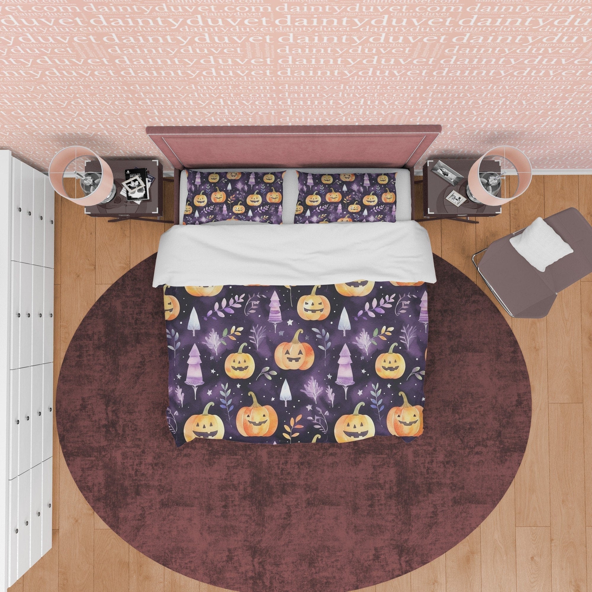 Pumpkin Purple Duvet Cover Set Spooky Bedding, Halloween Decor, Autumn Bedspread, Printed Quilt Cover, Comforter Bed Cover, Dorm Bedspread